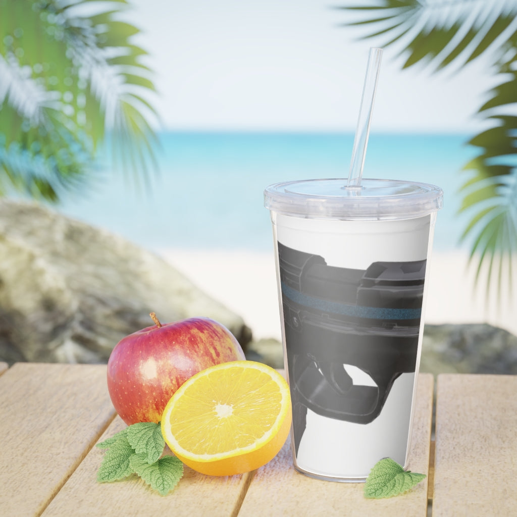 22 Calibur Plastic Tumbler with Straw, featuring a customizable design insert and a matching lid.