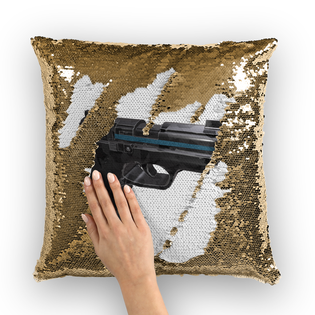 22 Calibur Sequin Cushion Cover featuring a vibrant mermaid design with shimmering sequins on a soft polyester fabric.