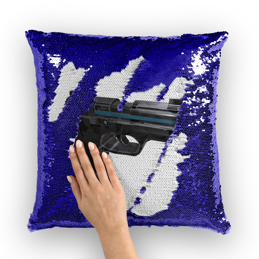 22 Calibur Sequin Cushion Cover featuring a vibrant mermaid design with shimmering sequins on a soft polyester fabric.