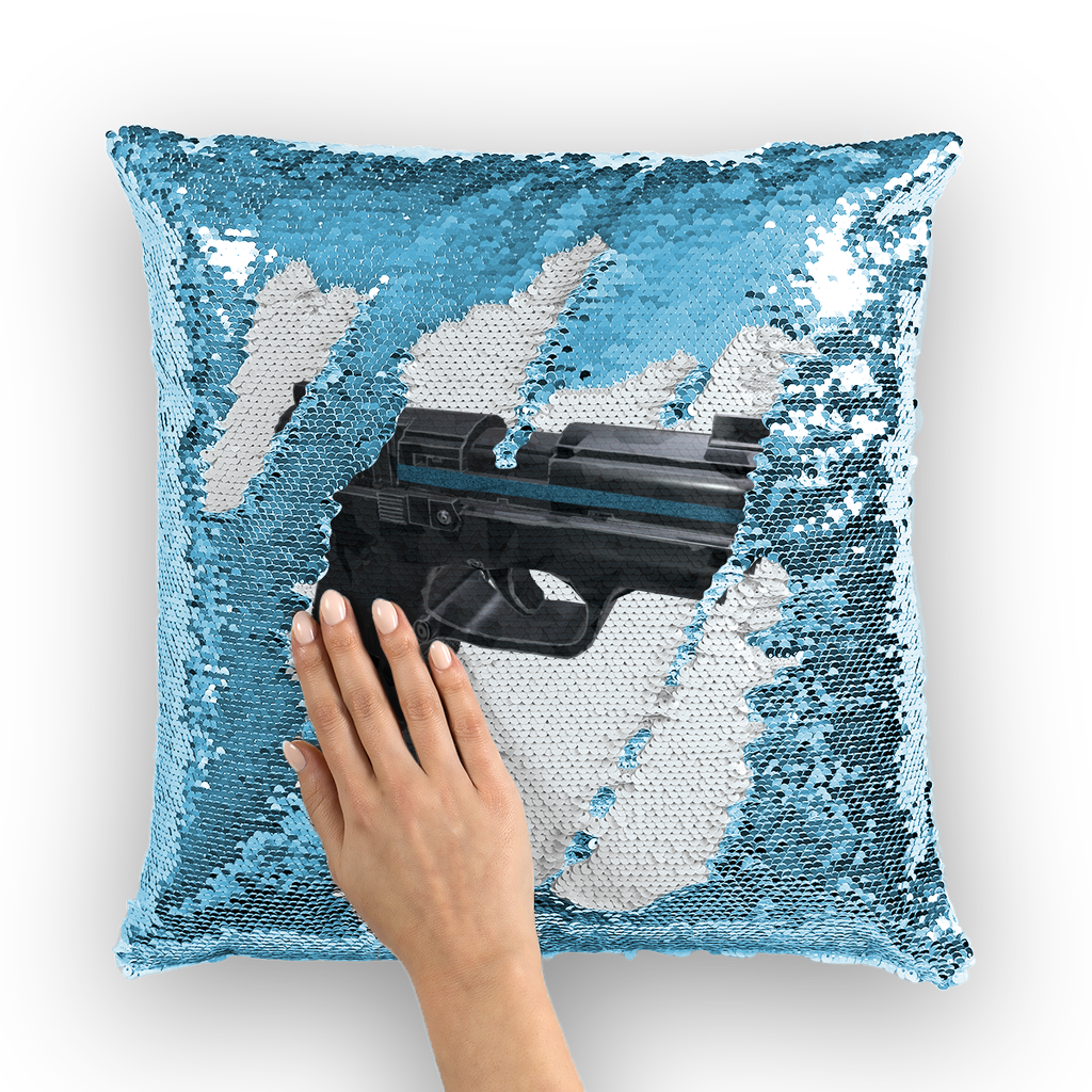 22 Calibur Sequin Cushion Cover featuring a vibrant mermaid design with shimmering sequins on a soft polyester fabric.