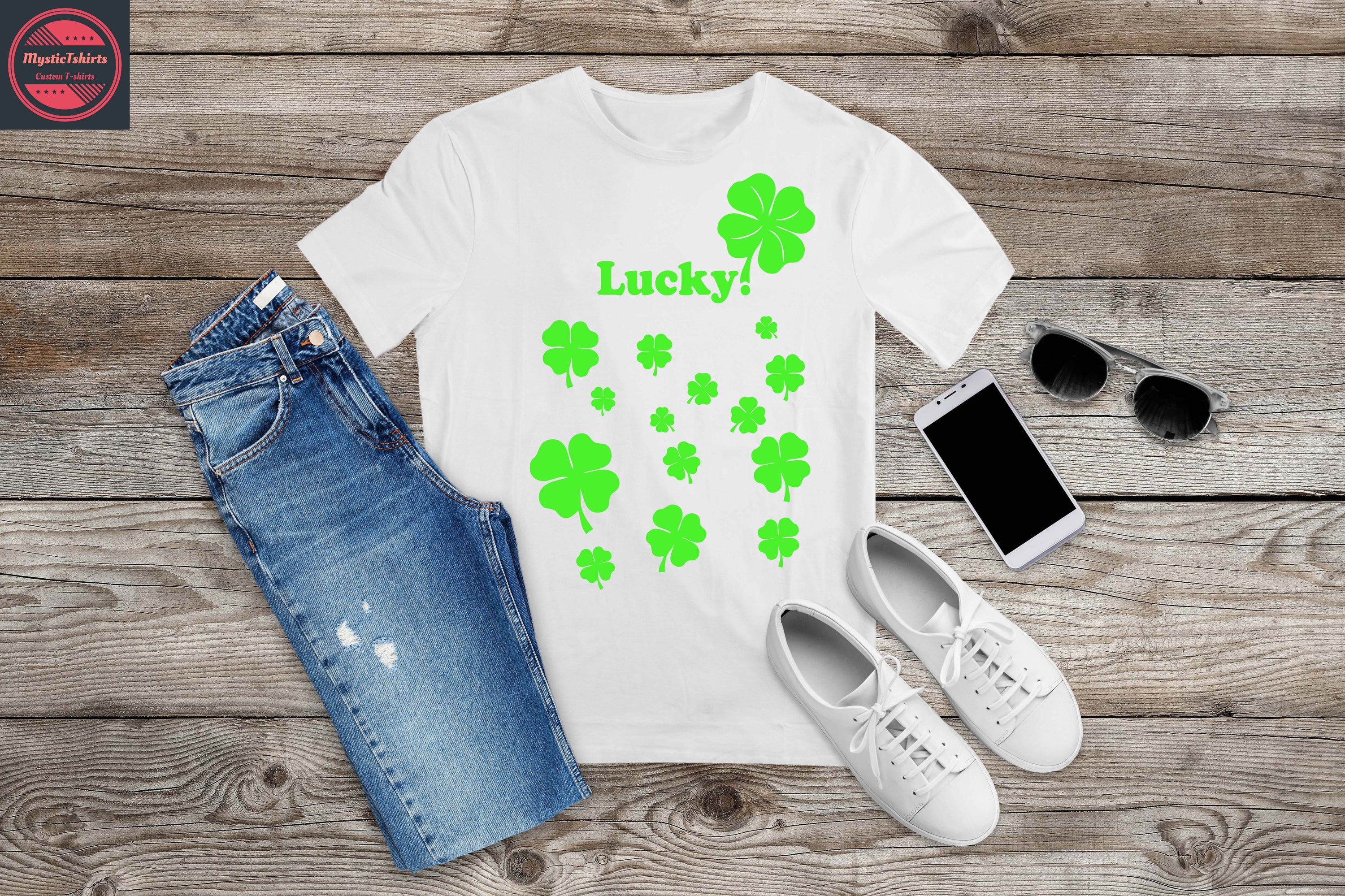 Custom Lucky Clovers shirt design featuring vibrant colors and high-quality fabric, perfect for personalized gifts.