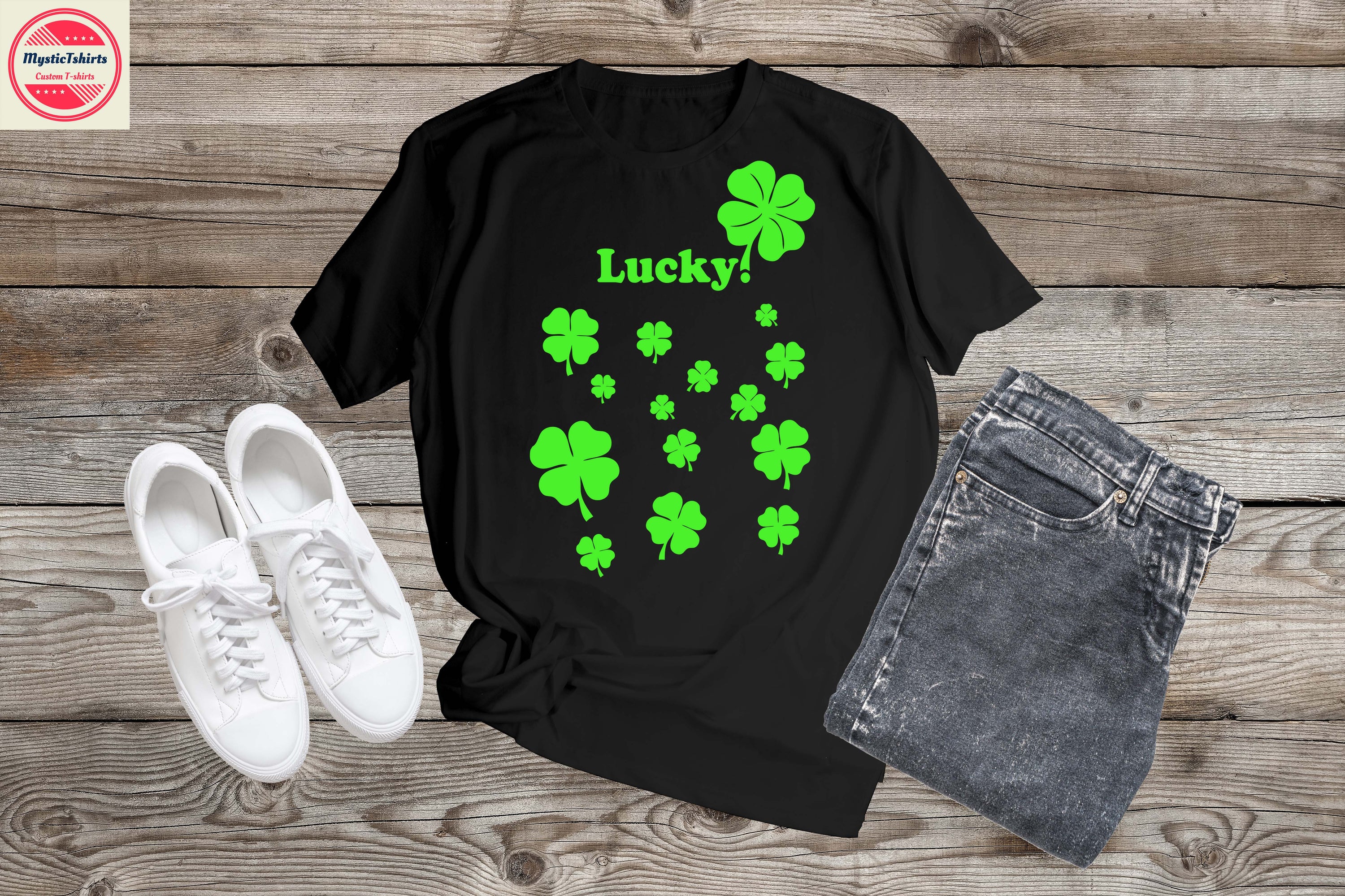 Custom Lucky Clovers shirt design featuring vibrant colors and high-quality fabric, perfect for personalized gifts.