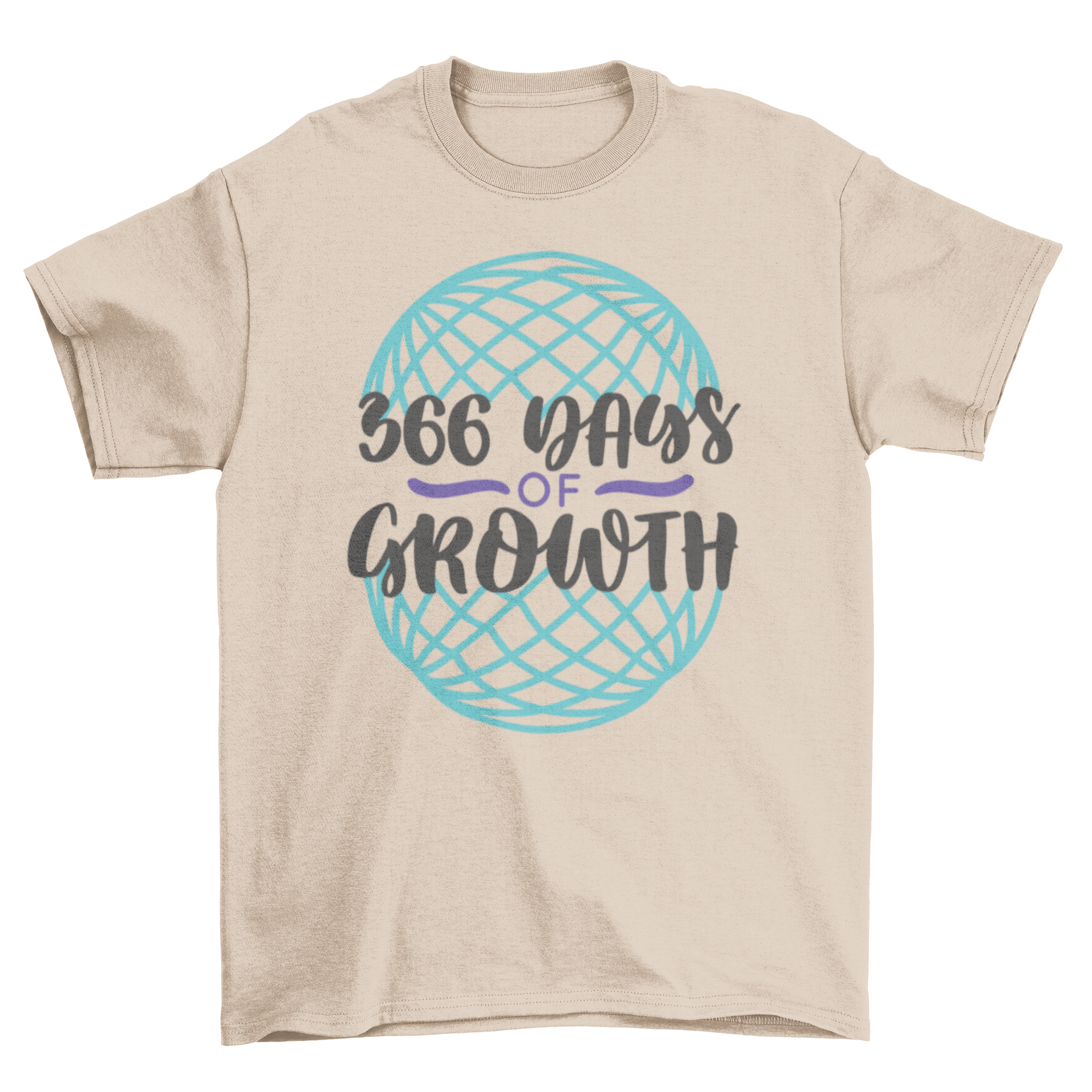 A stylish graphic t-shirt featuring the motivational phrase '366 days of growth' in bold lettering.