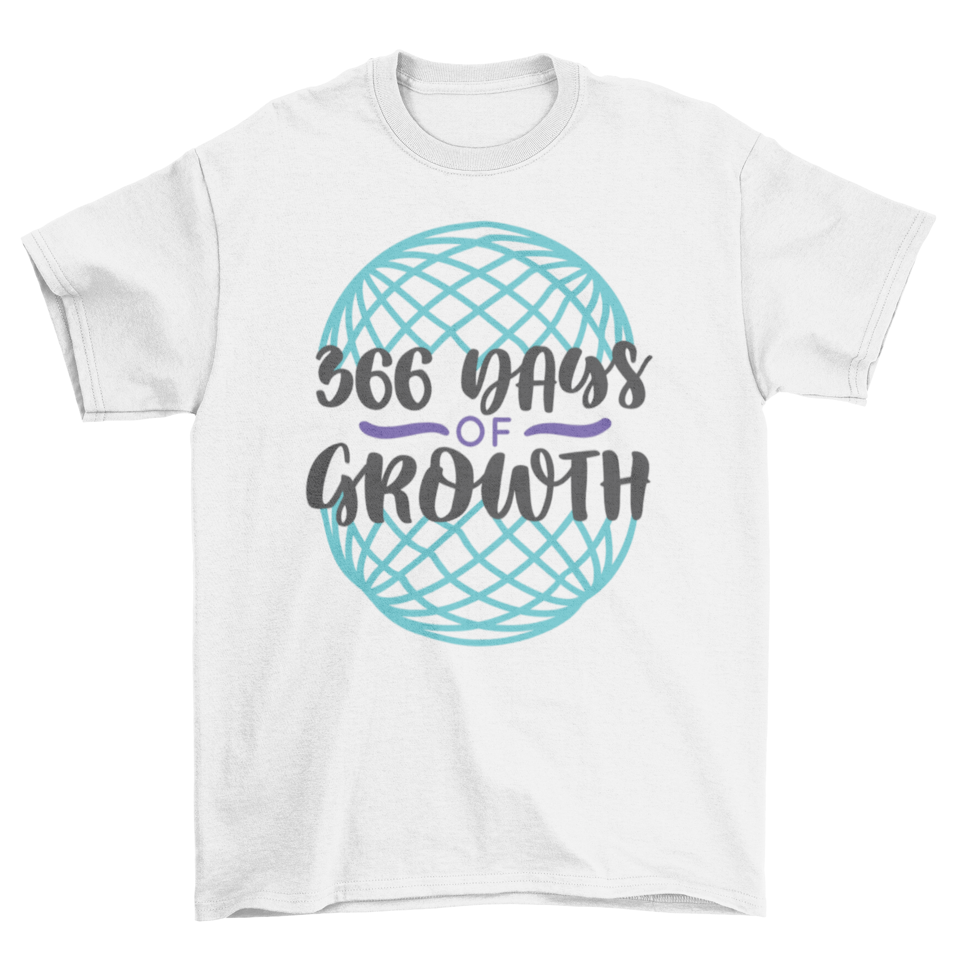 A stylish graphic t-shirt featuring the motivational phrase '366 days of growth' in bold lettering.