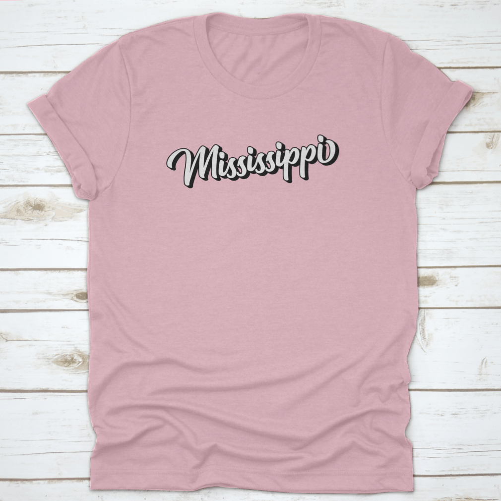 3D Handwritten Retro Calligraphy design featuring the state of Mississippi, USA, on a comfortable cotton fabric.