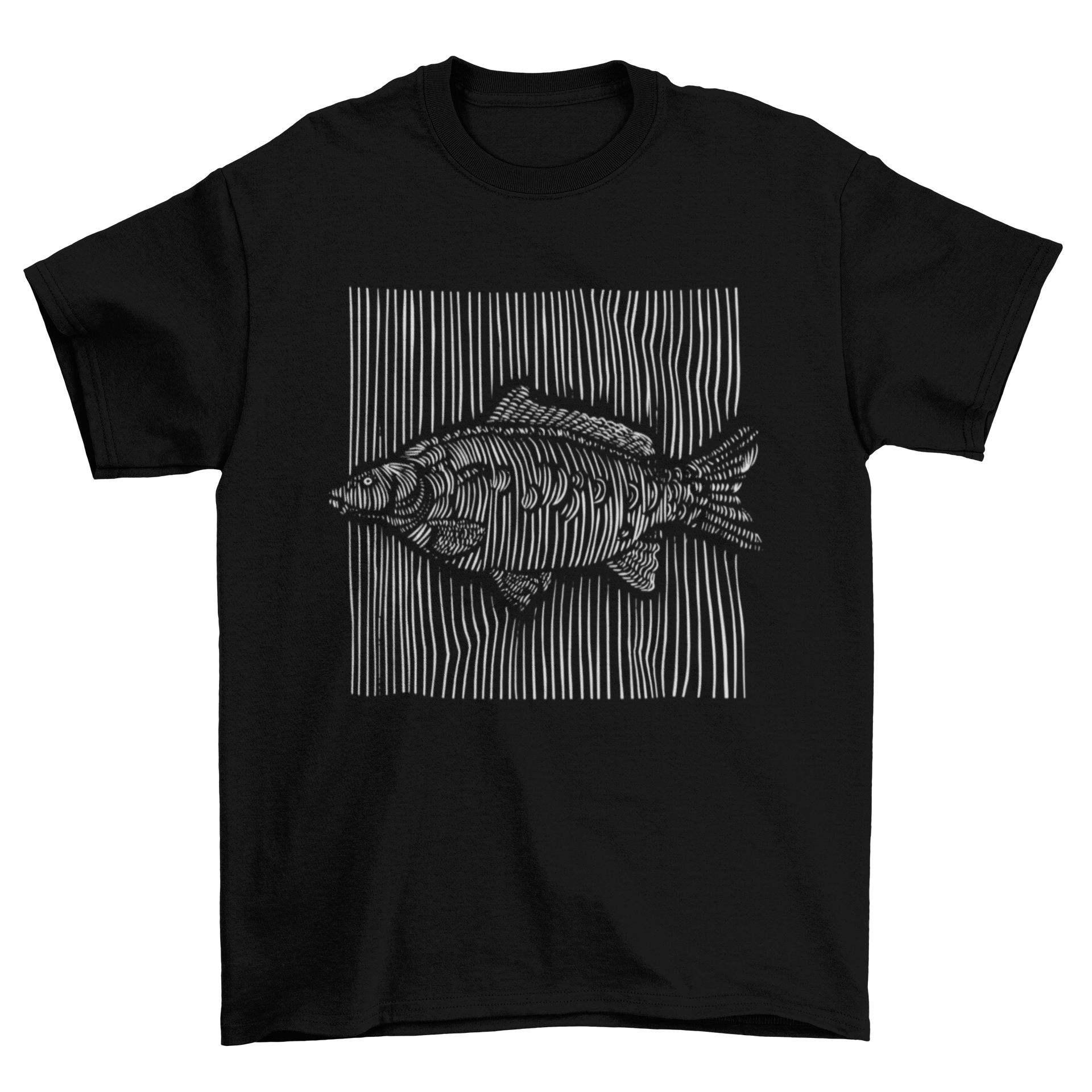 A stylish 3D lines carp fish t-shirt featuring a detailed carp design, perfect for fishing enthusiasts.