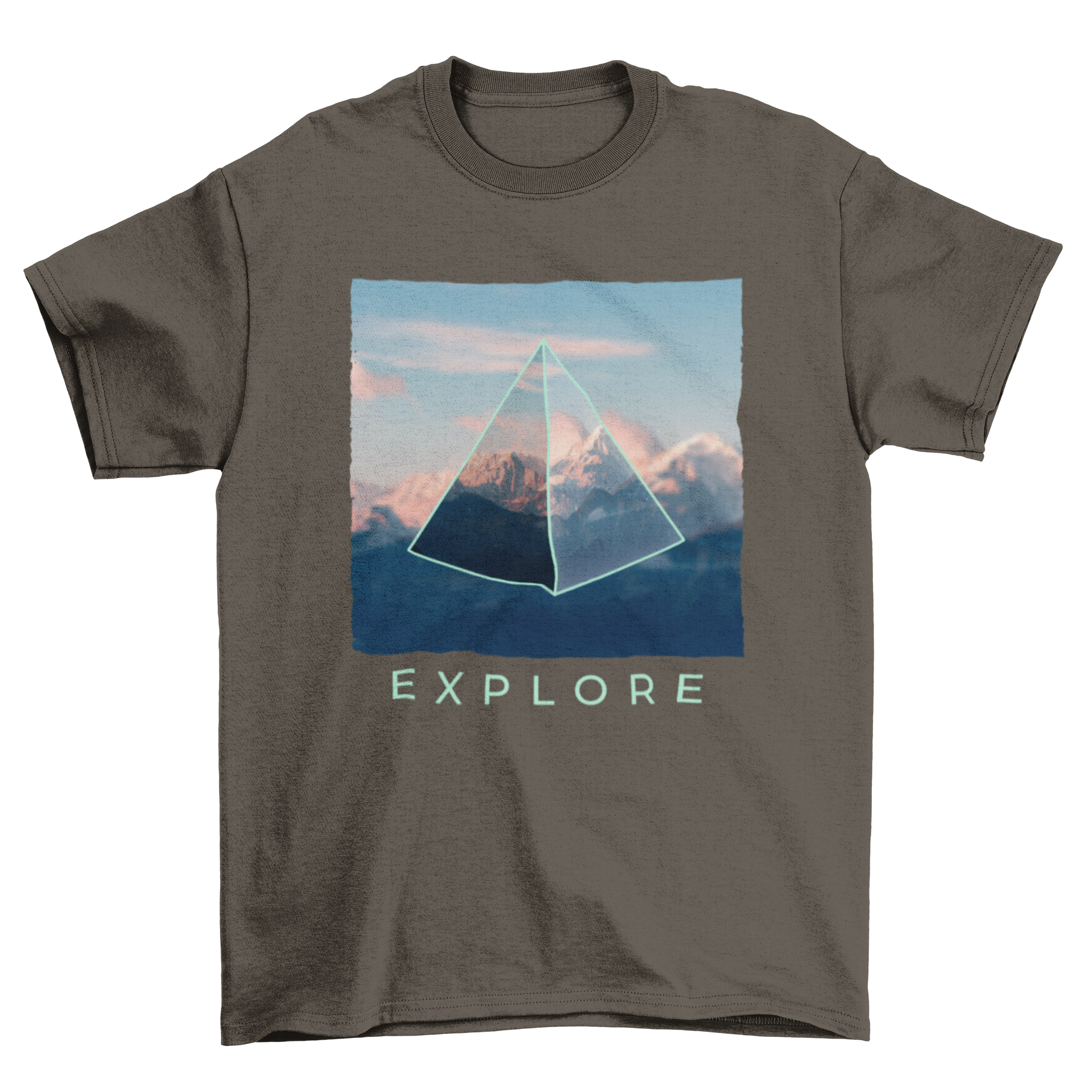 A stylish 3D pyramid shape graphic t-shirt featuring customizable text and images, perfect for casual wear.