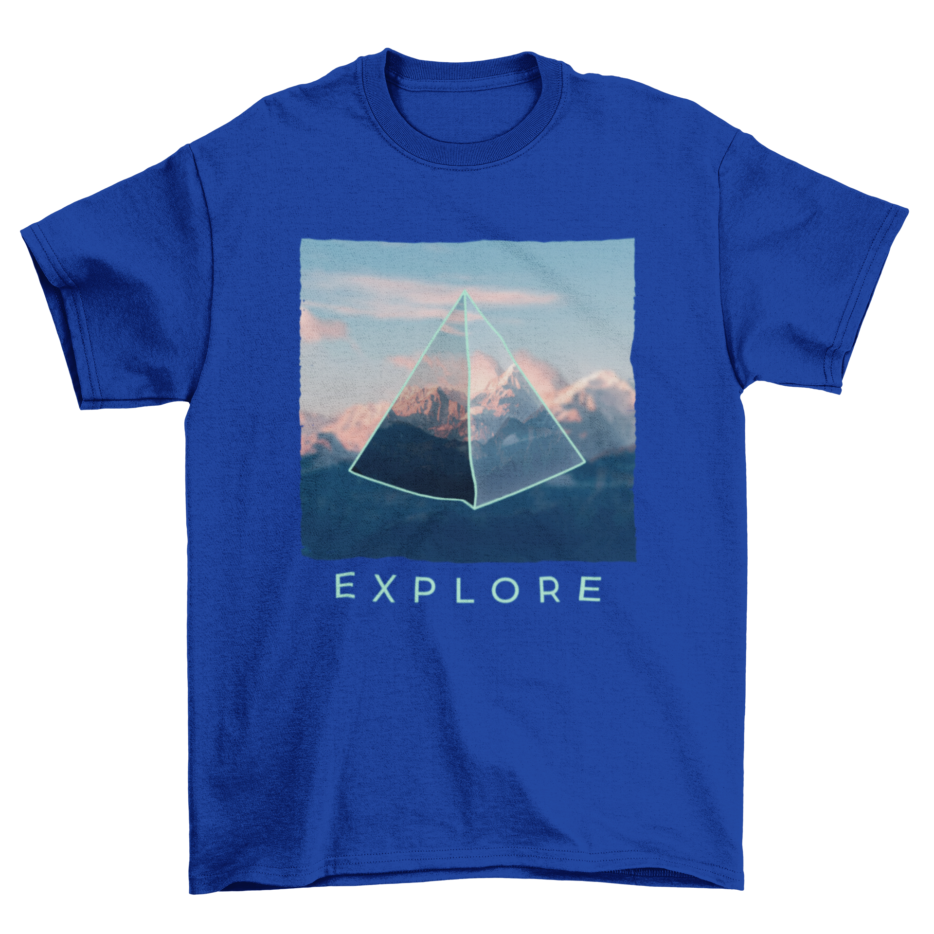 A stylish 3D pyramid shape graphic t-shirt featuring customizable text and images, perfect for casual wear.