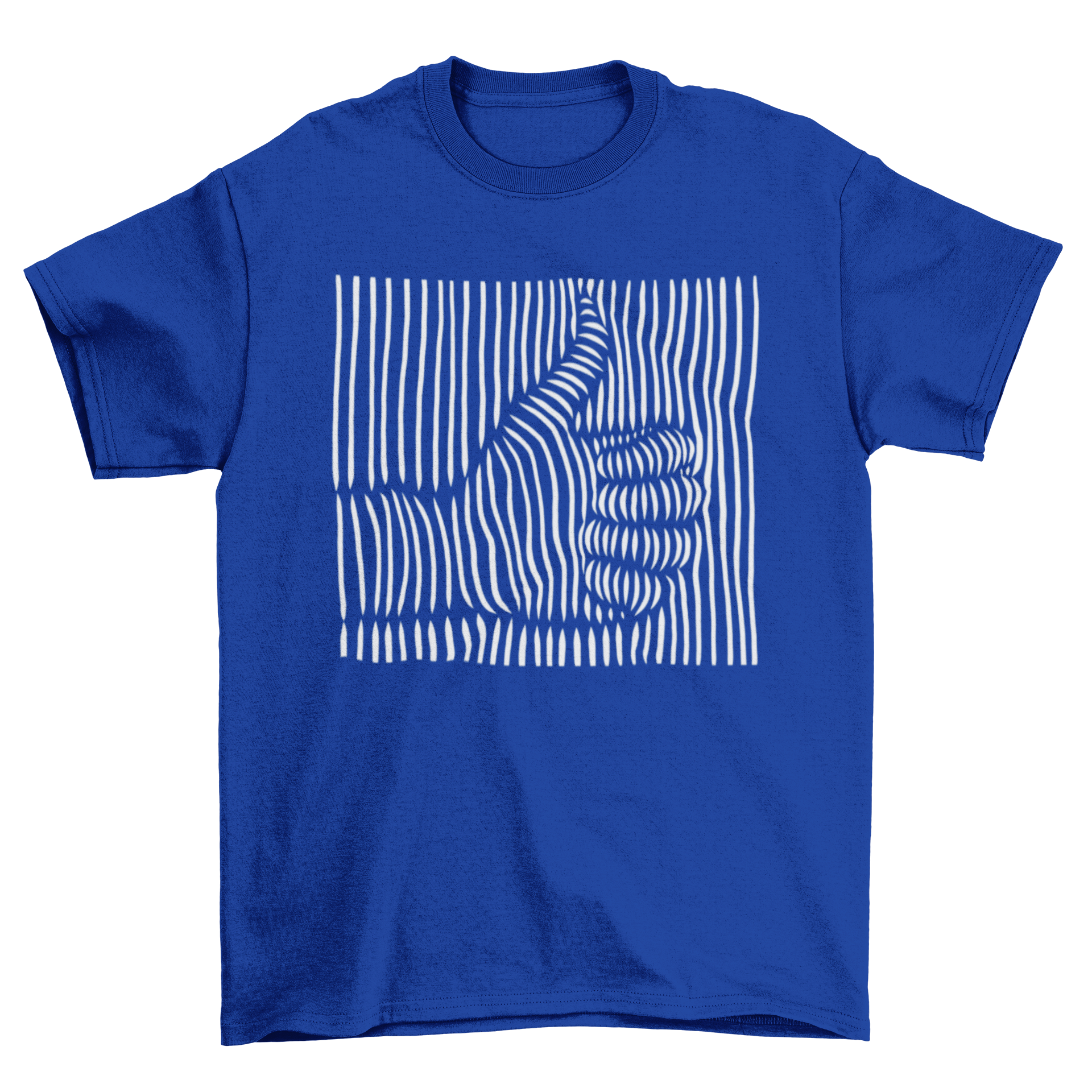 A stylish t-shirt featuring a 3D thumbs up design with an optical illusion effect created by white stripes.