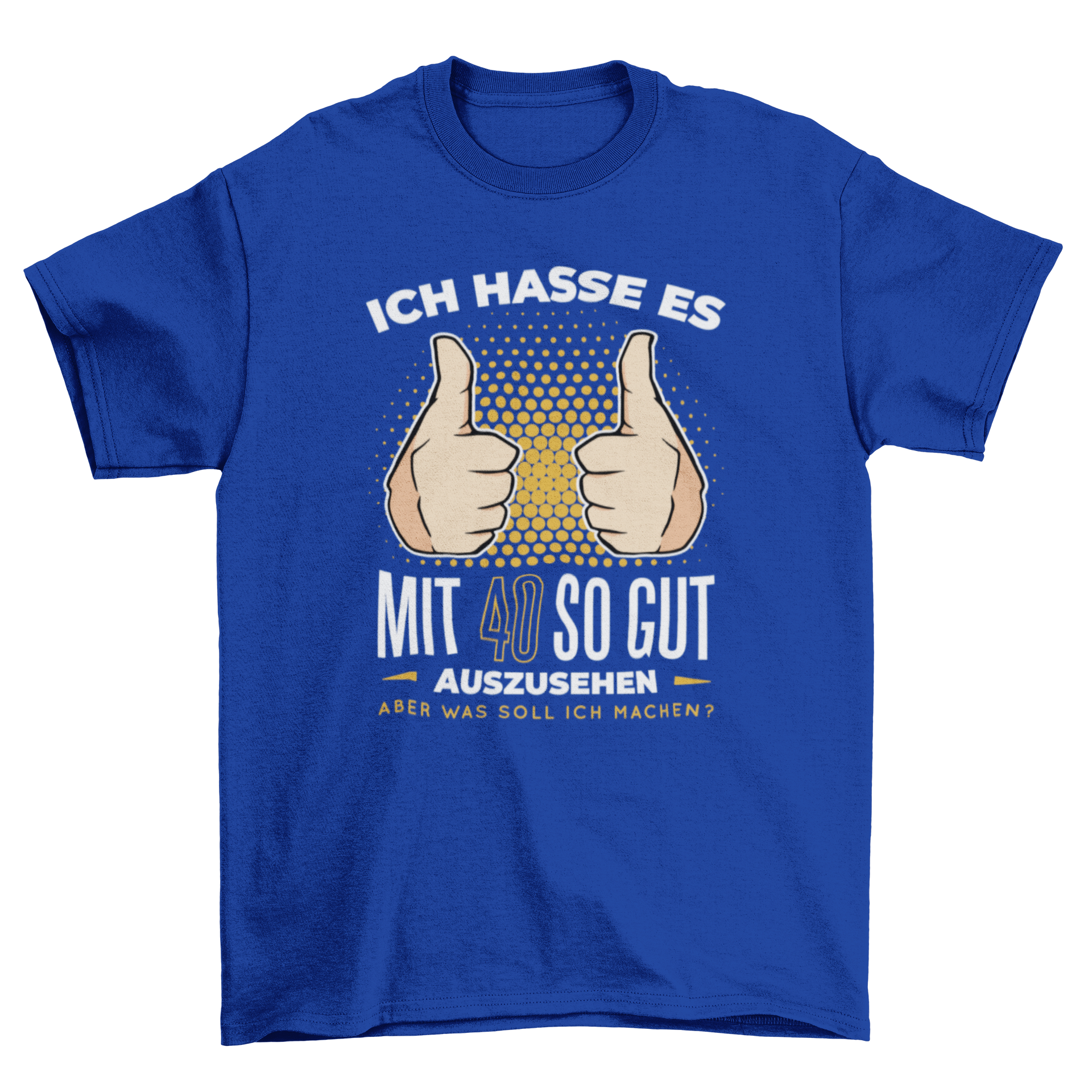 A humorous T-shirt featuring a German quote about turning 40, showcasing bold text and stylish design.