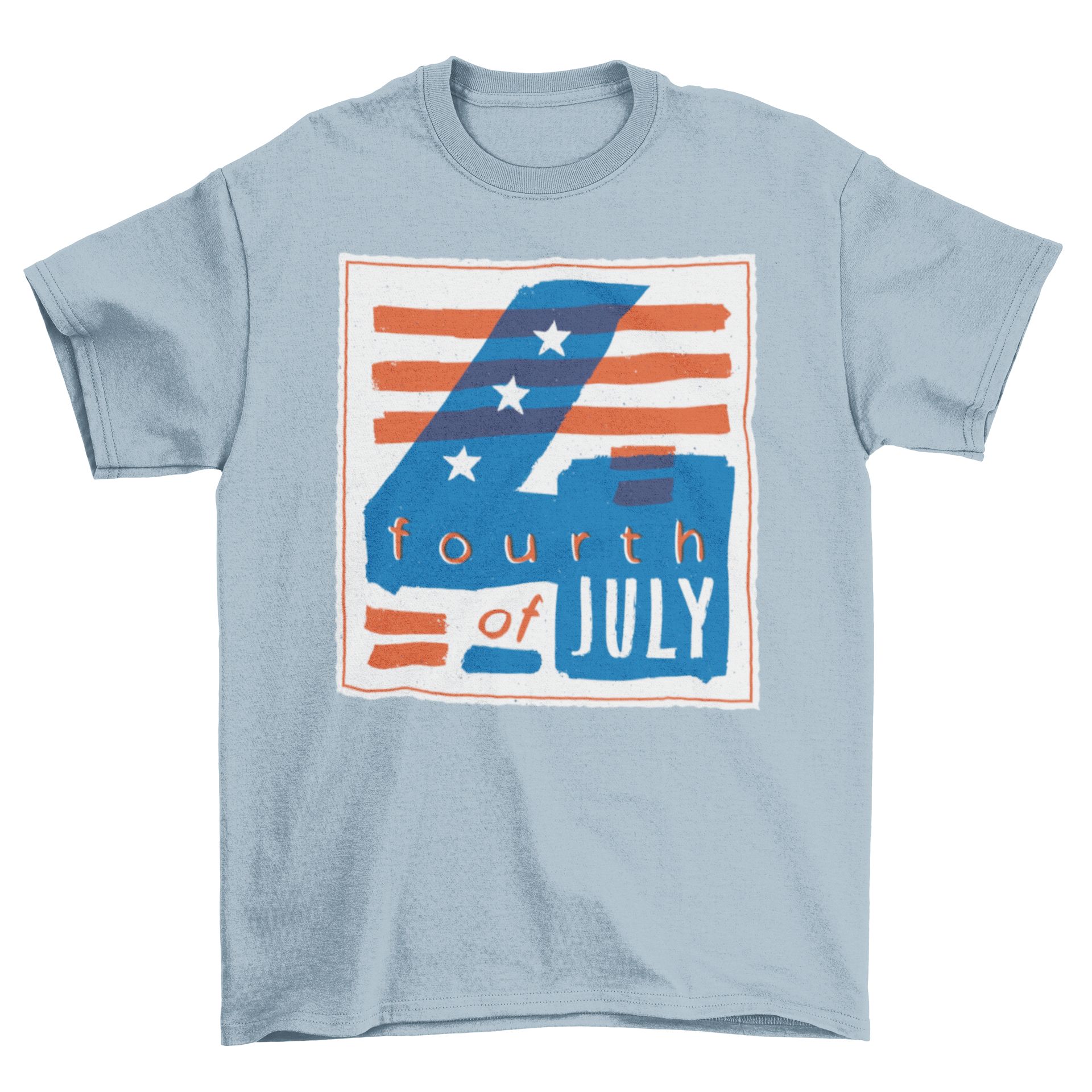 A vibrant 4th of July T-shirt featuring bold patriotic colors and the text '4TH OF JULY' in an eye-catching illustration.