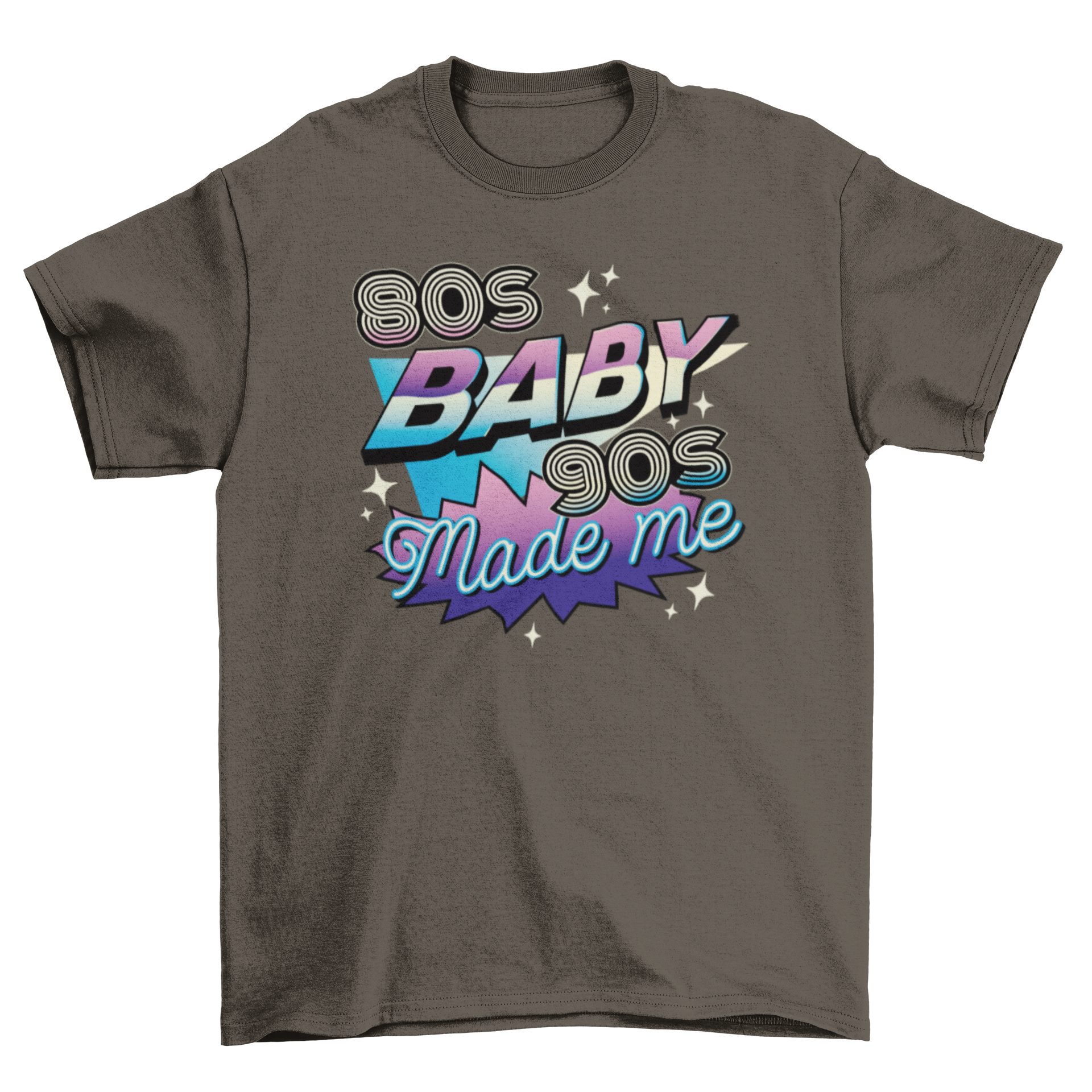 A stylish t-shirt featuring the quote '80s baby, 90s made me' in bold lettering, perfect for retro fashion enthusiasts.