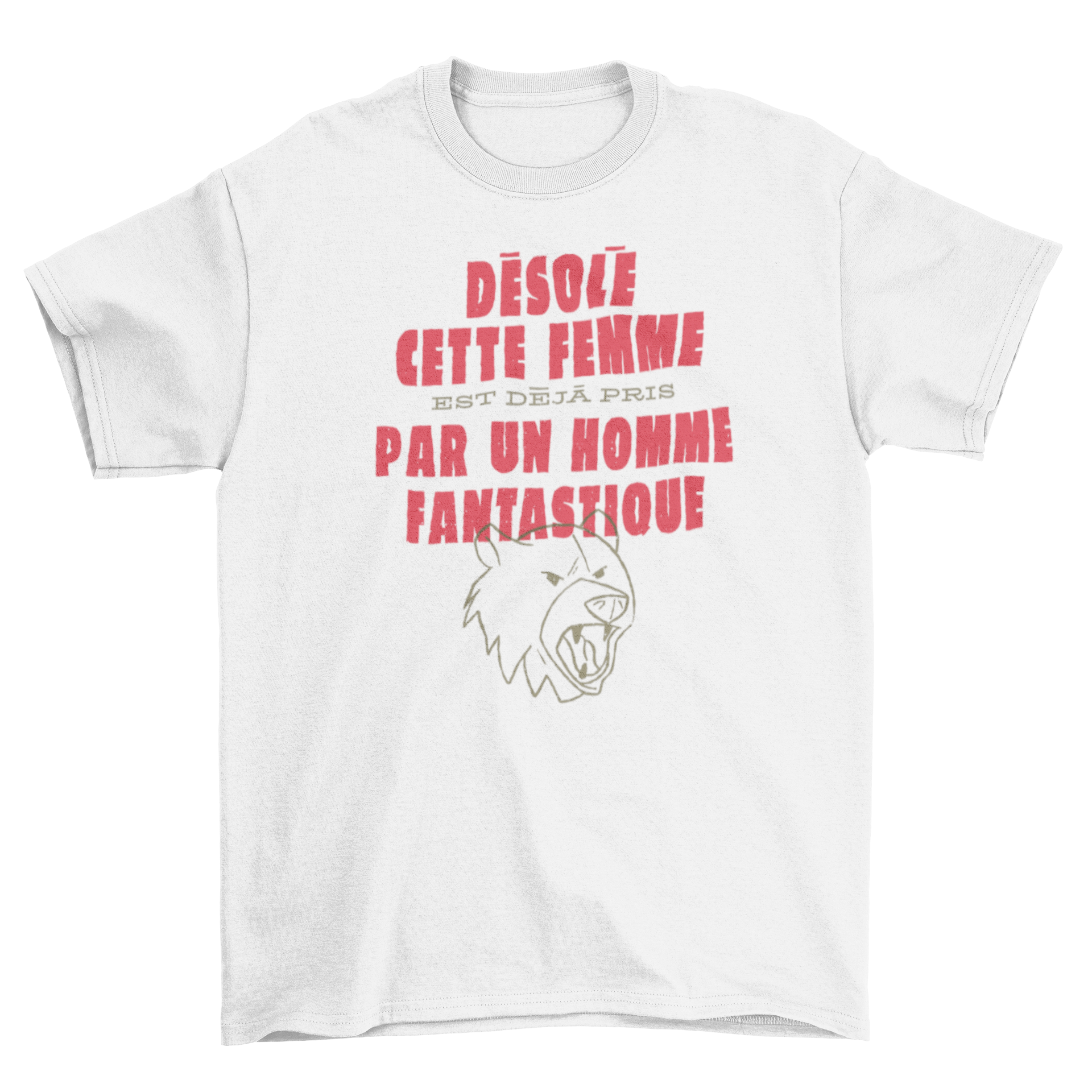 A stylish man wearing a t-shirt with a French quote design, showcasing humor and personality.