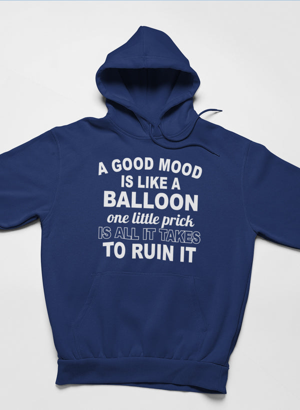 A cozy A Good Mood Hoodie featuring unique designs by top artists, showcasing its adjustable hood and warm fleece lining.