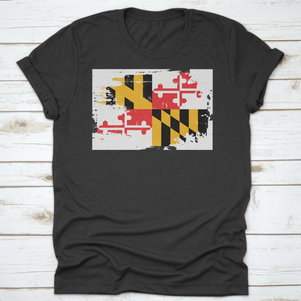 A stylish graphic design featuring the grunge texture of the Maryland state flag, showcasing vibrant colors and a unique artistic style.