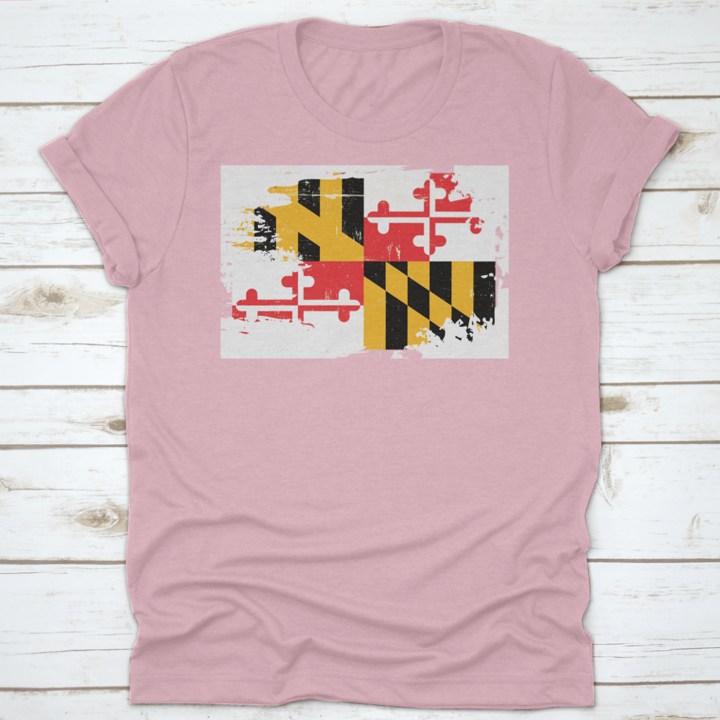 A stylish graphic design featuring the grunge texture of the Maryland state flag, showcasing vibrant colors and a unique artistic style.