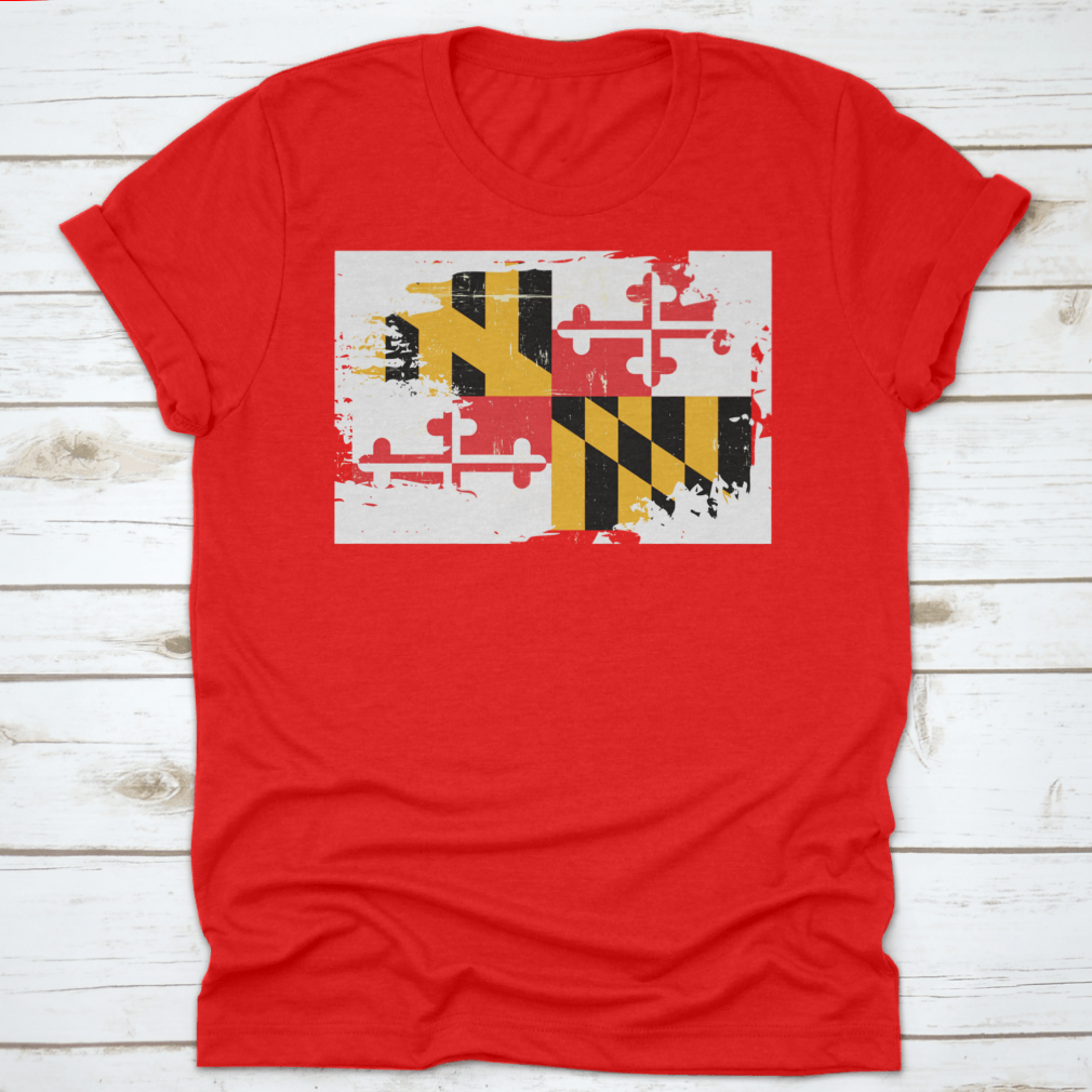 A stylish graphic design featuring the grunge texture of the Maryland state flag, showcasing vibrant colors and a unique artistic style.