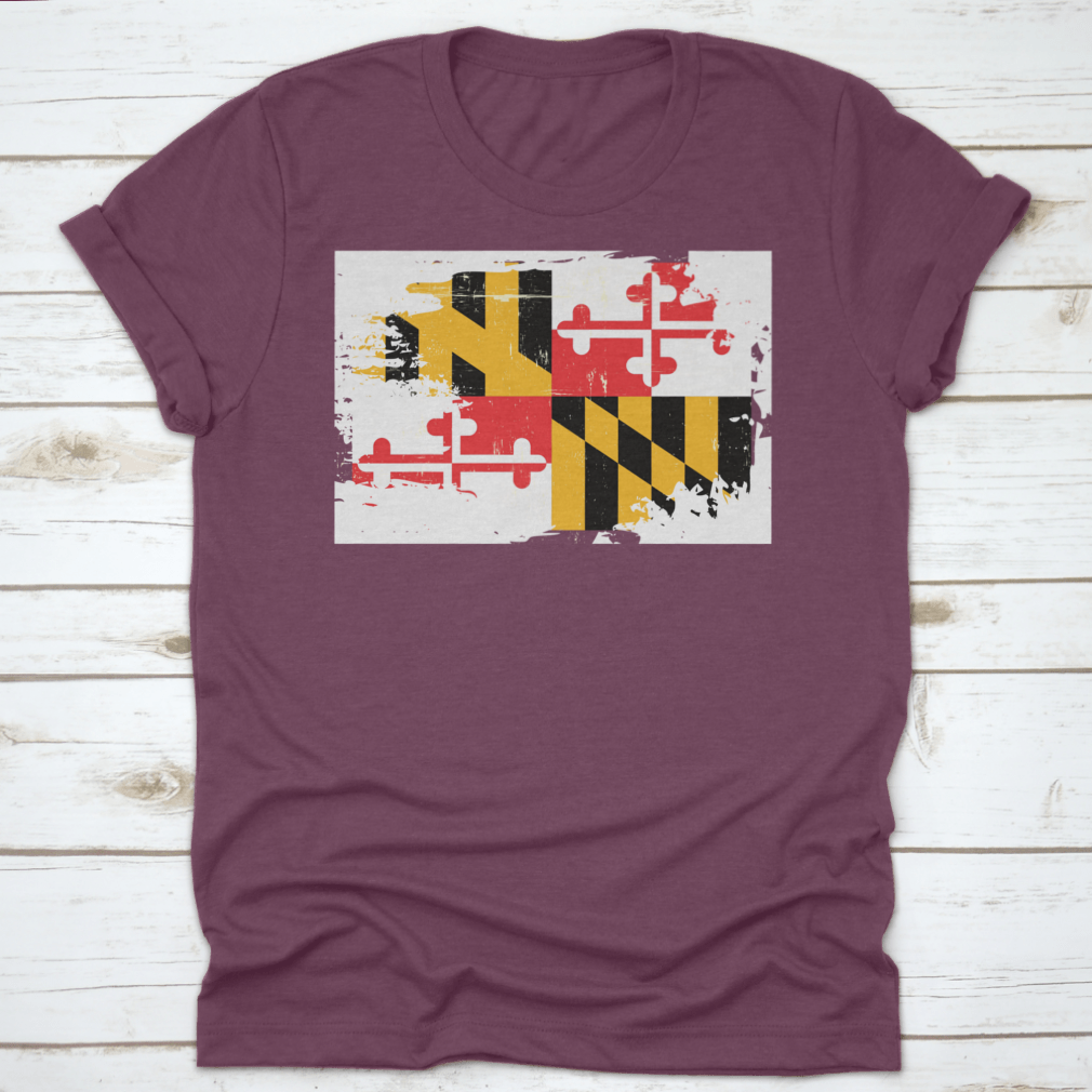 A stylish graphic design featuring the grunge texture of the Maryland state flag, showcasing vibrant colors and a unique artistic style.