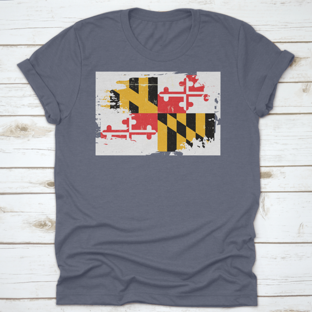 A stylish graphic design featuring the grunge texture of the Maryland state flag, showcasing vibrant colors and a unique artistic style.