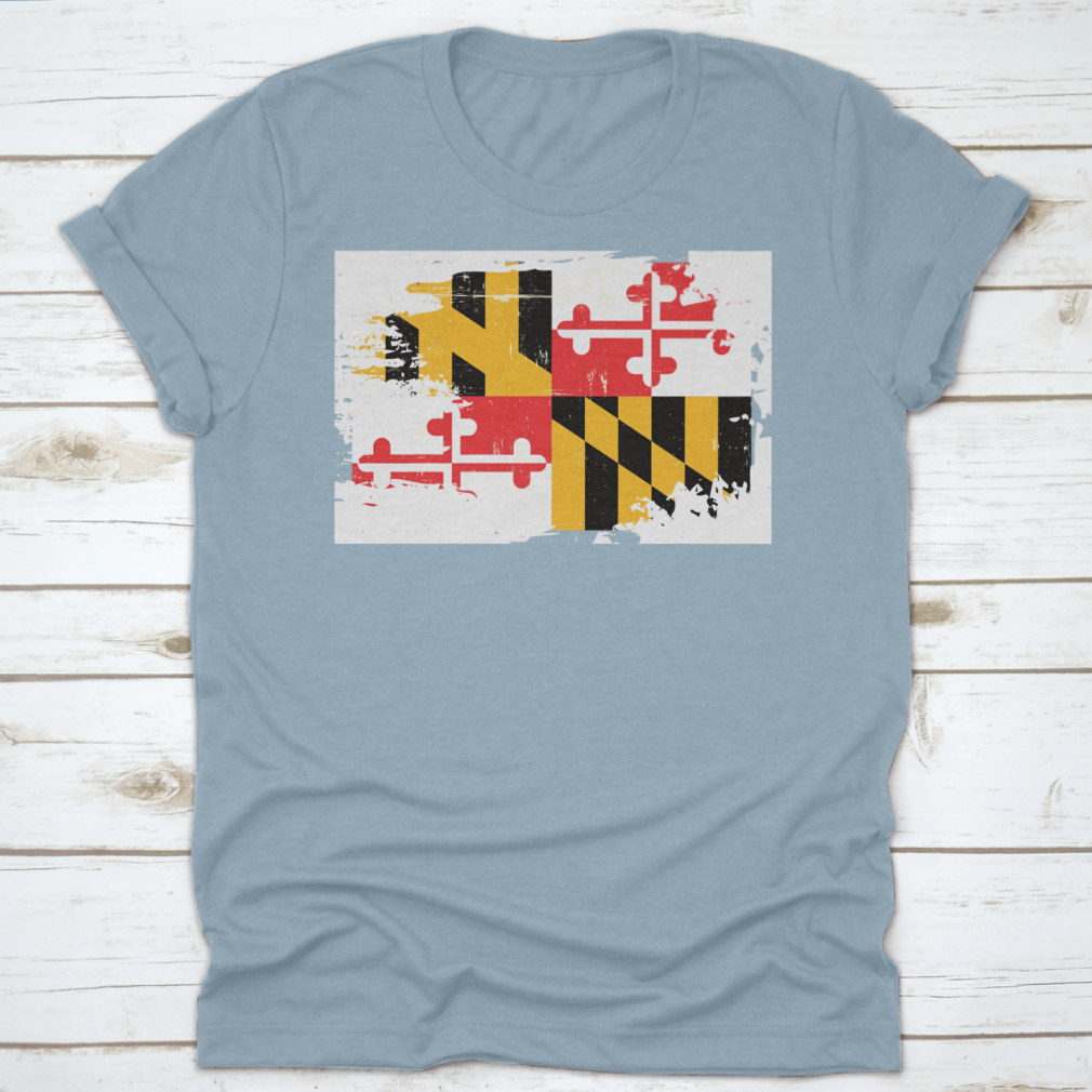 A stylish graphic design featuring the grunge texture of the Maryland state flag, showcasing vibrant colors and a unique artistic style.