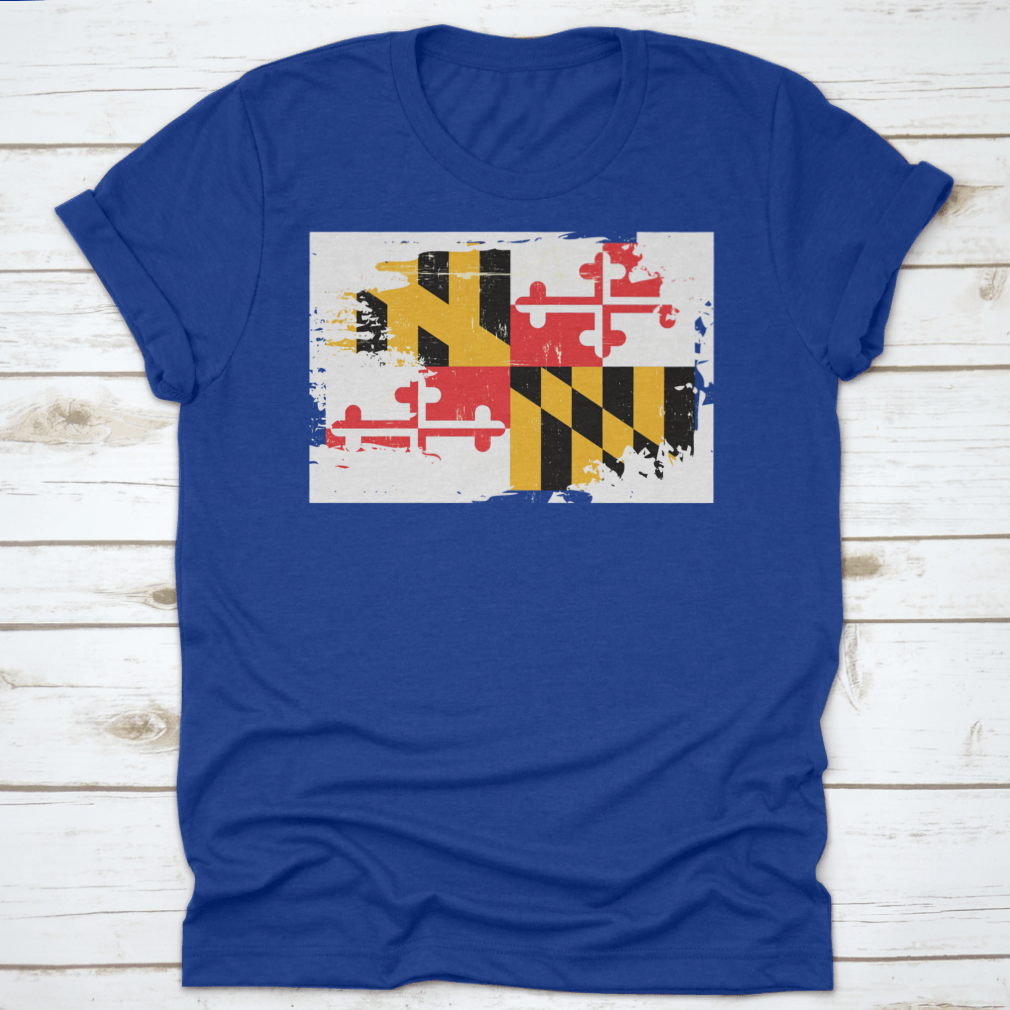 A stylish graphic design featuring the grunge texture of the Maryland state flag, showcasing vibrant colors and a unique artistic style.