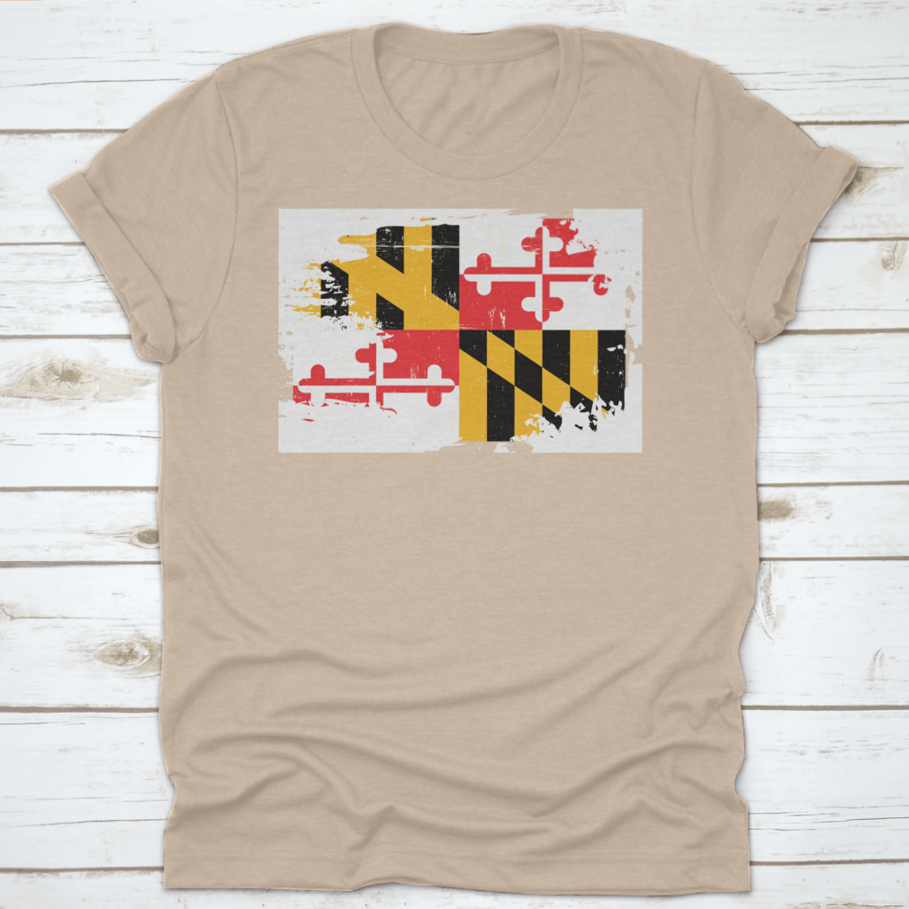 A stylish graphic design featuring the grunge texture of the Maryland state flag, showcasing vibrant colors and a unique artistic style.