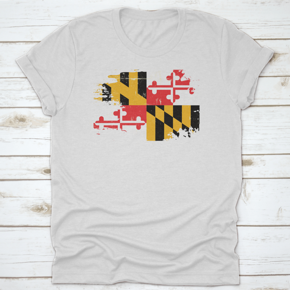 A stylish graphic design featuring the grunge texture of the Maryland state flag, showcasing vibrant colors and a unique artistic style.