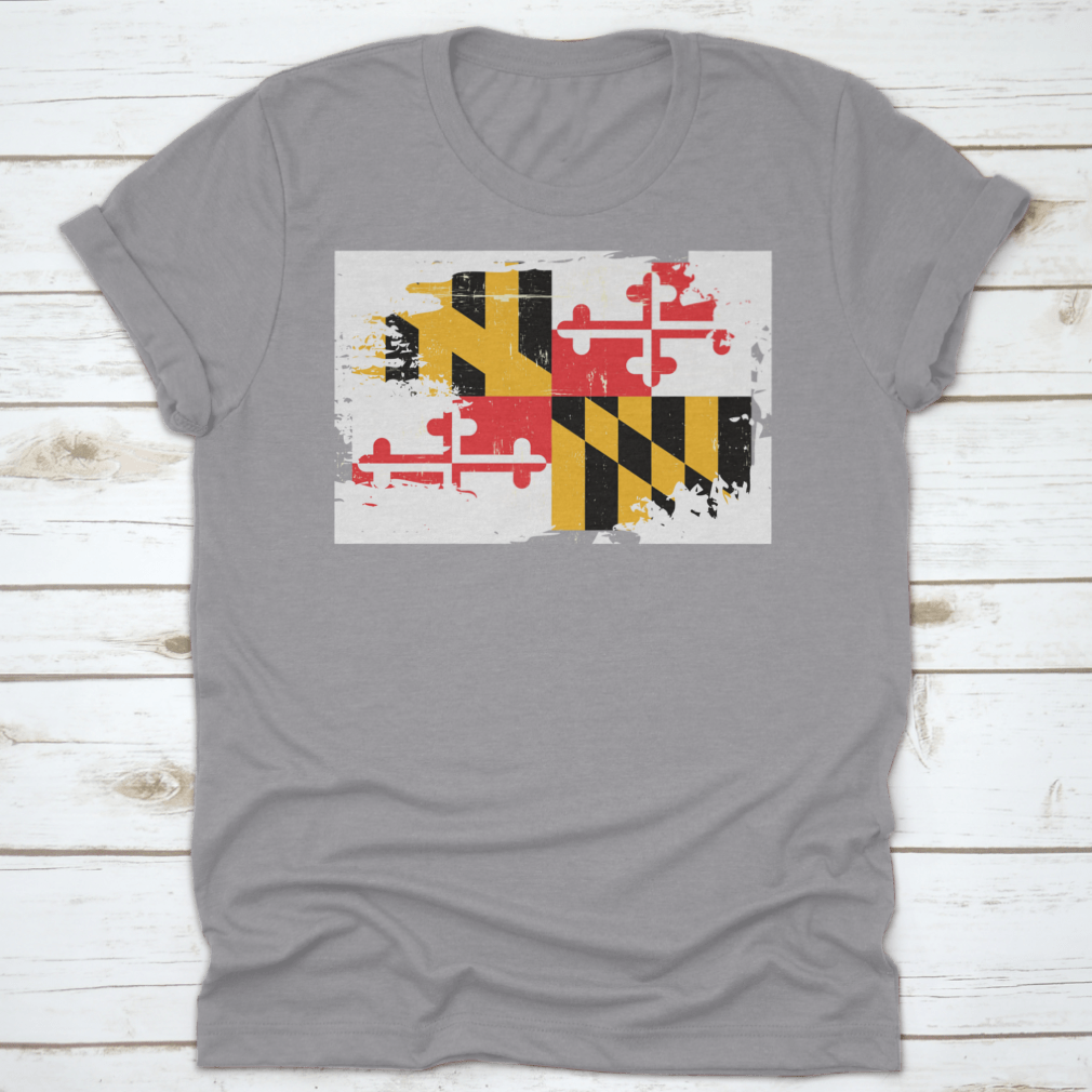 A stylish graphic design featuring the grunge texture of the Maryland state flag, showcasing vibrant colors and a unique artistic style.