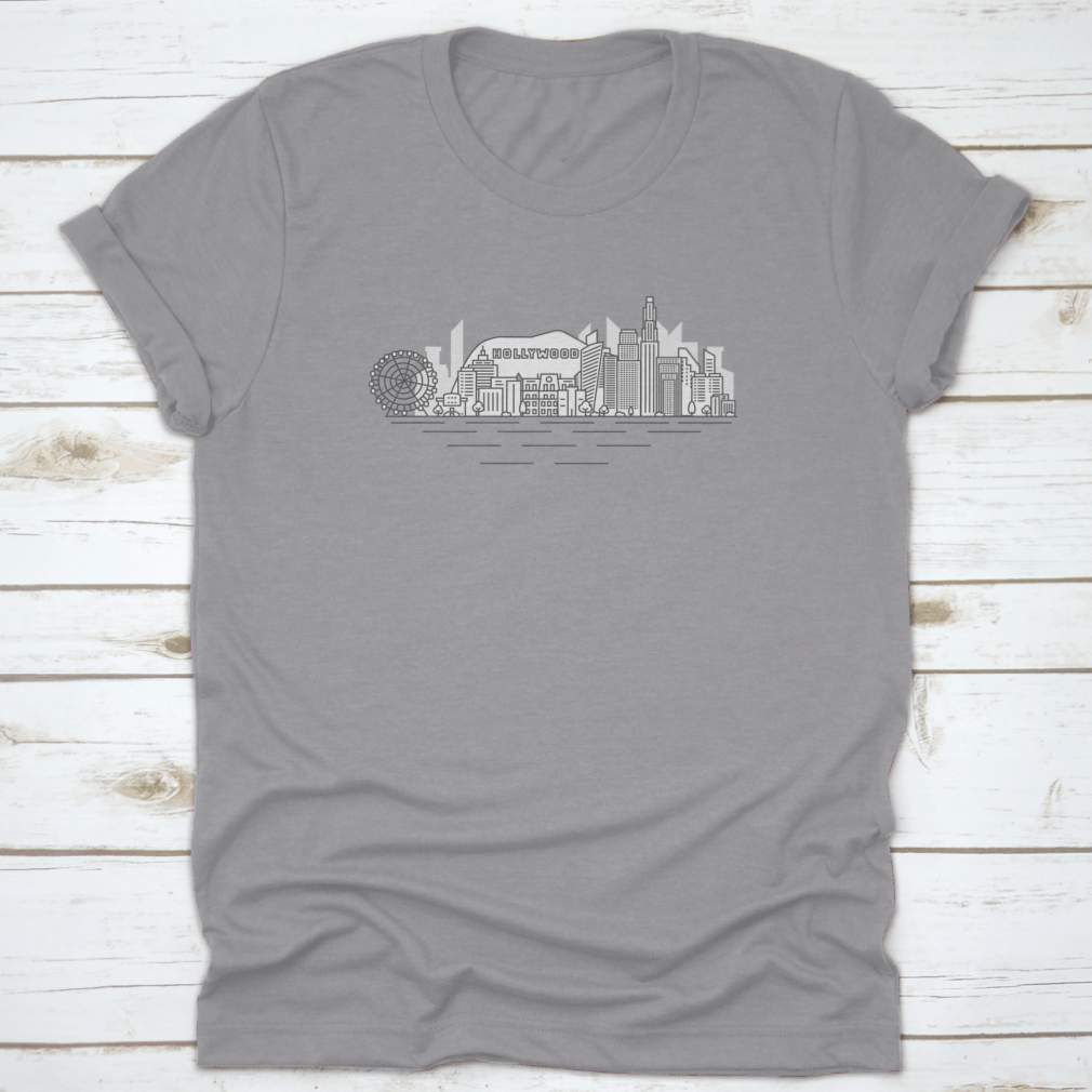 A stylish Hand Drawn Hollywood Views shirt featuring a unique sketch style design, made from 100% cotton for comfort.