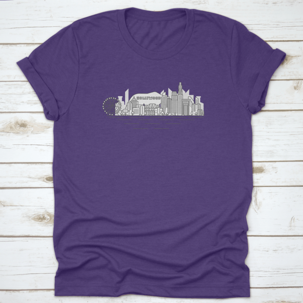 A stylish Hand Drawn Hollywood Views shirt featuring a unique sketch style design, made from 100% cotton for comfort.