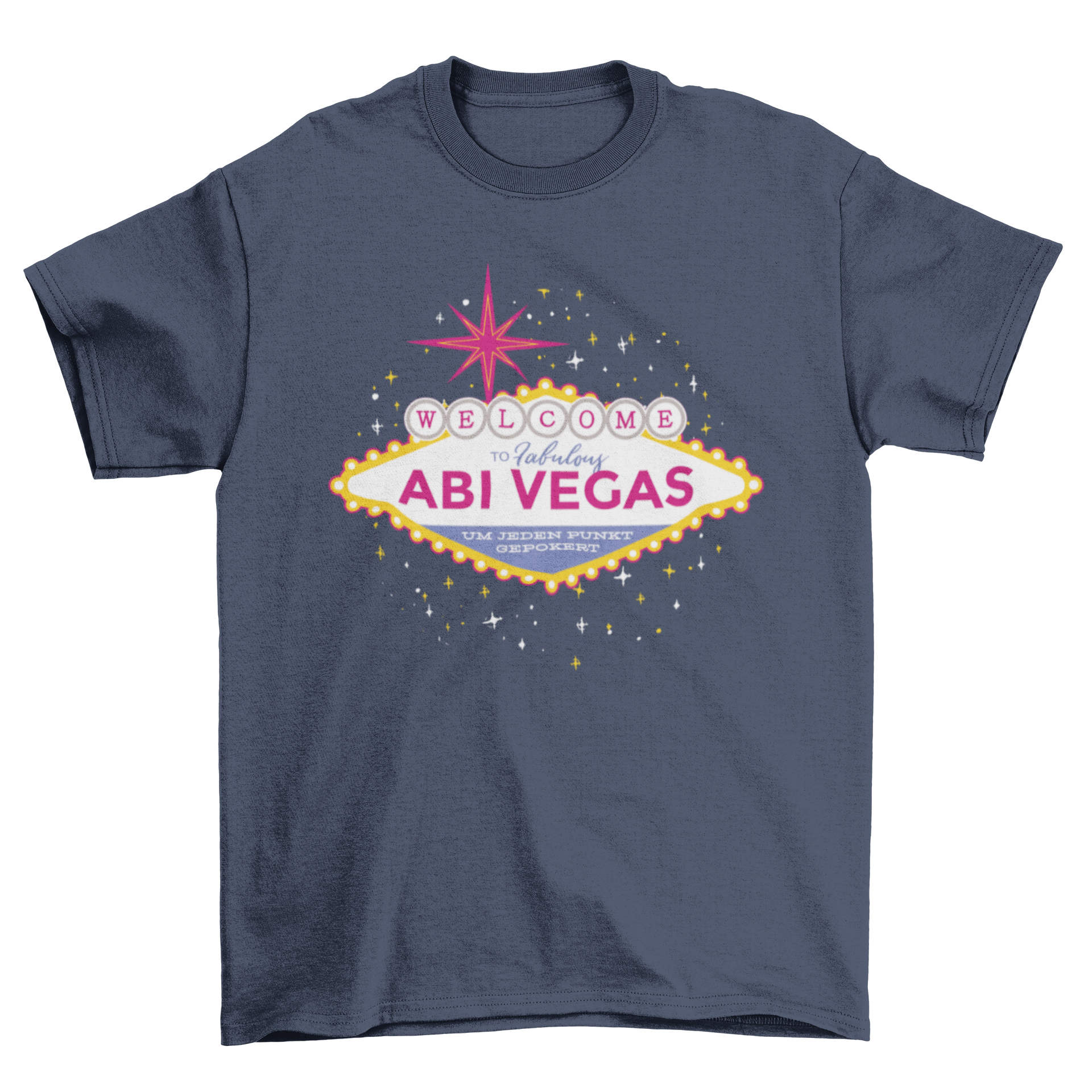 Abi Vegas T-shirt featuring the iconic Las Vegas sign design with 'ABI VEGAS' text.