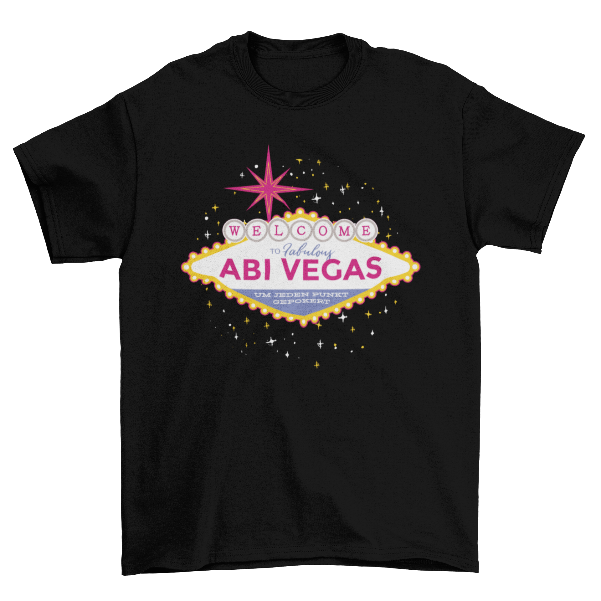 Abi Vegas T-shirt featuring the iconic Las Vegas sign design with 'ABI VEGAS' text.