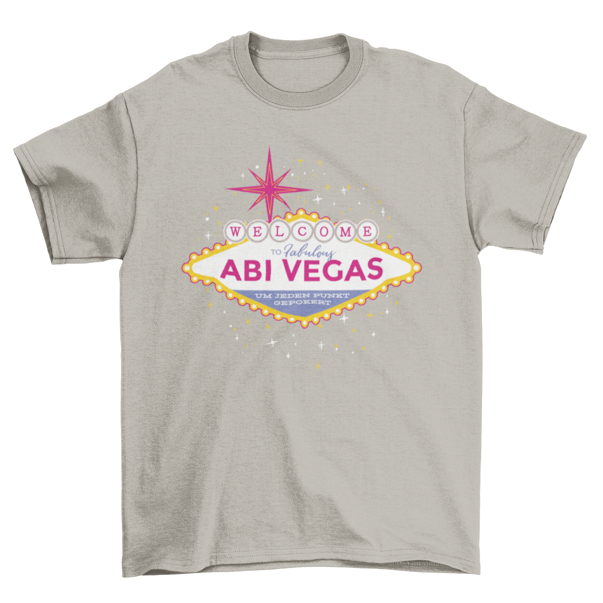 Abi Vegas T-shirt featuring the iconic Las Vegas sign design with 'ABI VEGAS' text.