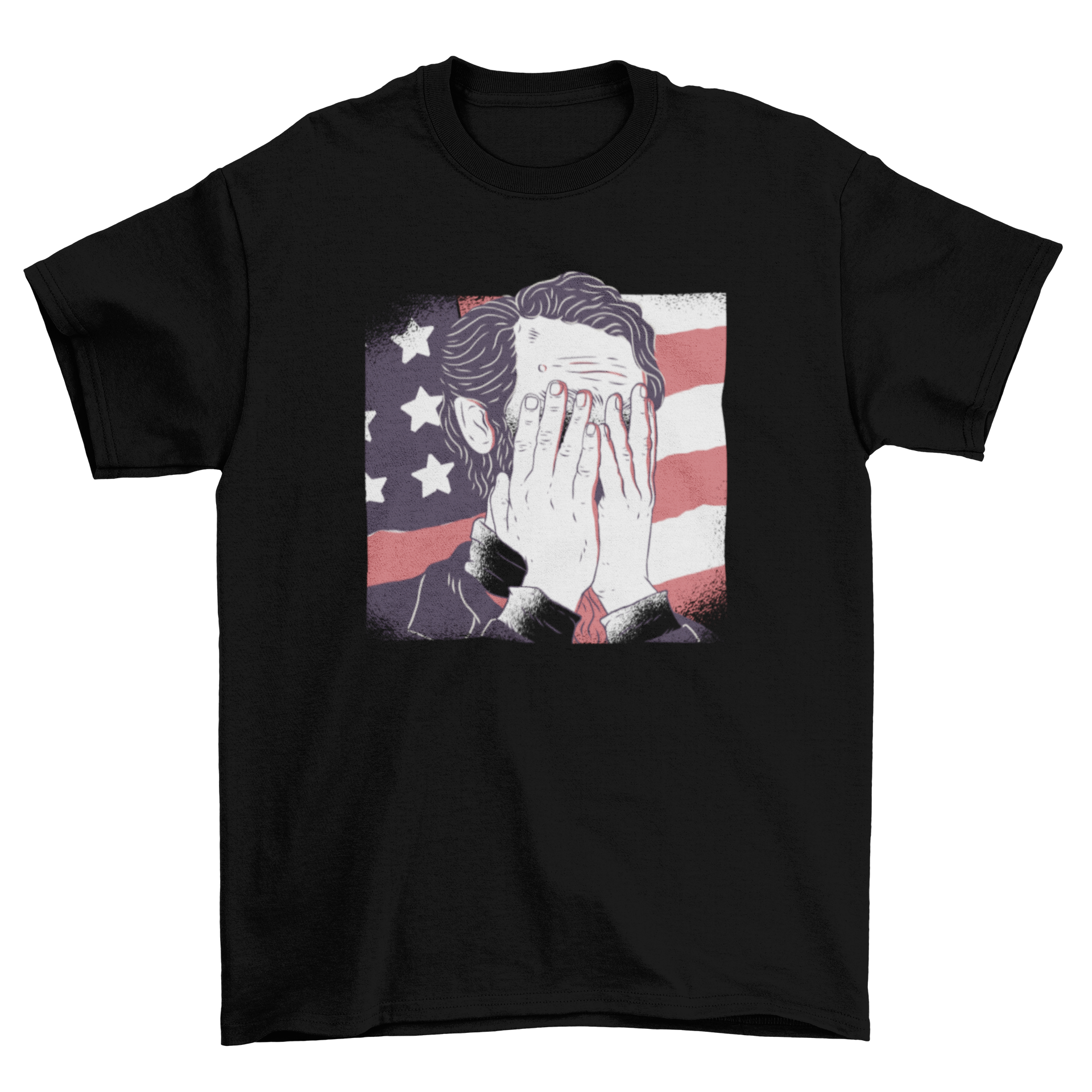 A humorous cartoon t-shirt design featuring President Abraham Lincoln in a facepalm pose, showcasing a blend of history and comedy.