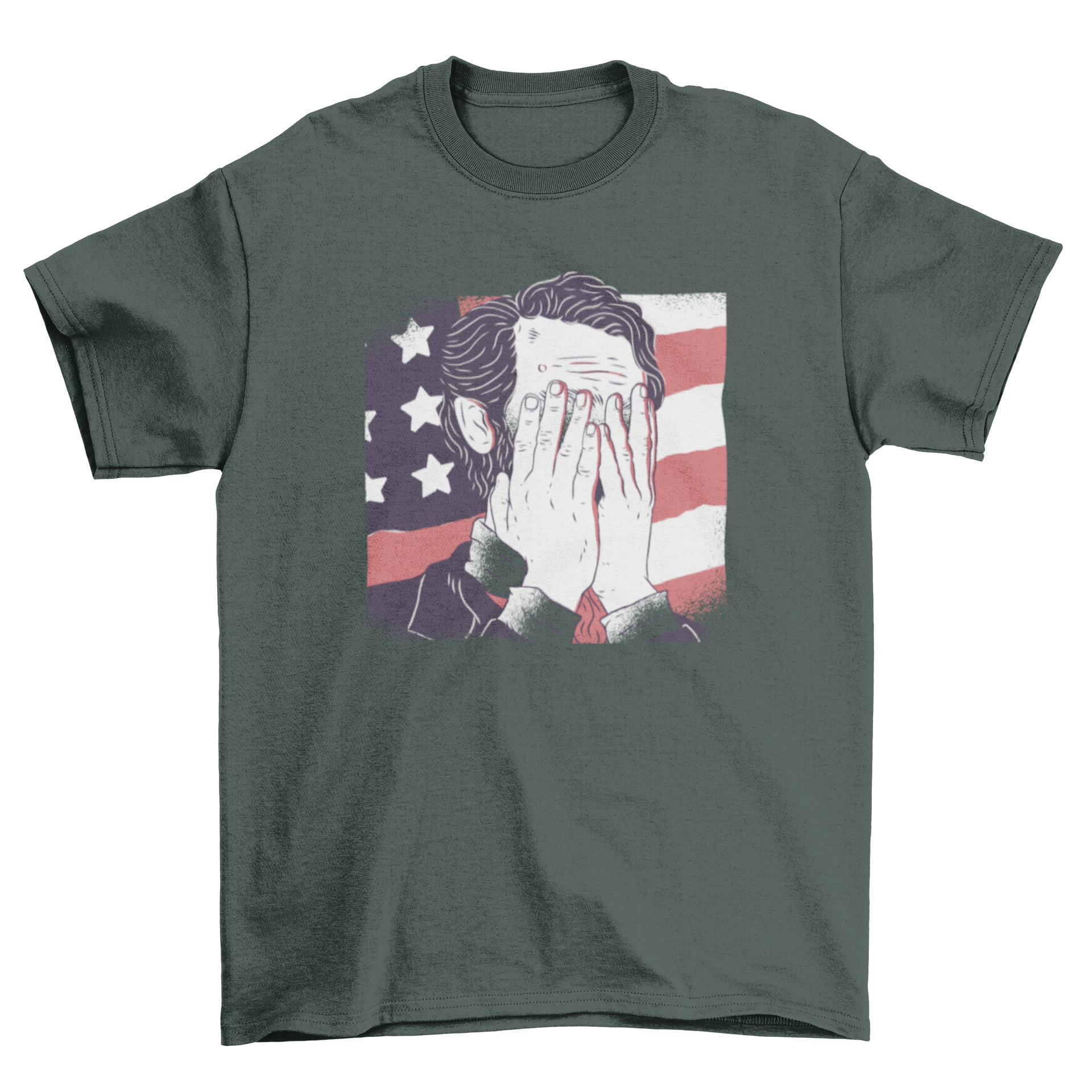 A humorous cartoon t-shirt design featuring President Abraham Lincoln in a facepalm pose, showcasing a blend of history and comedy.