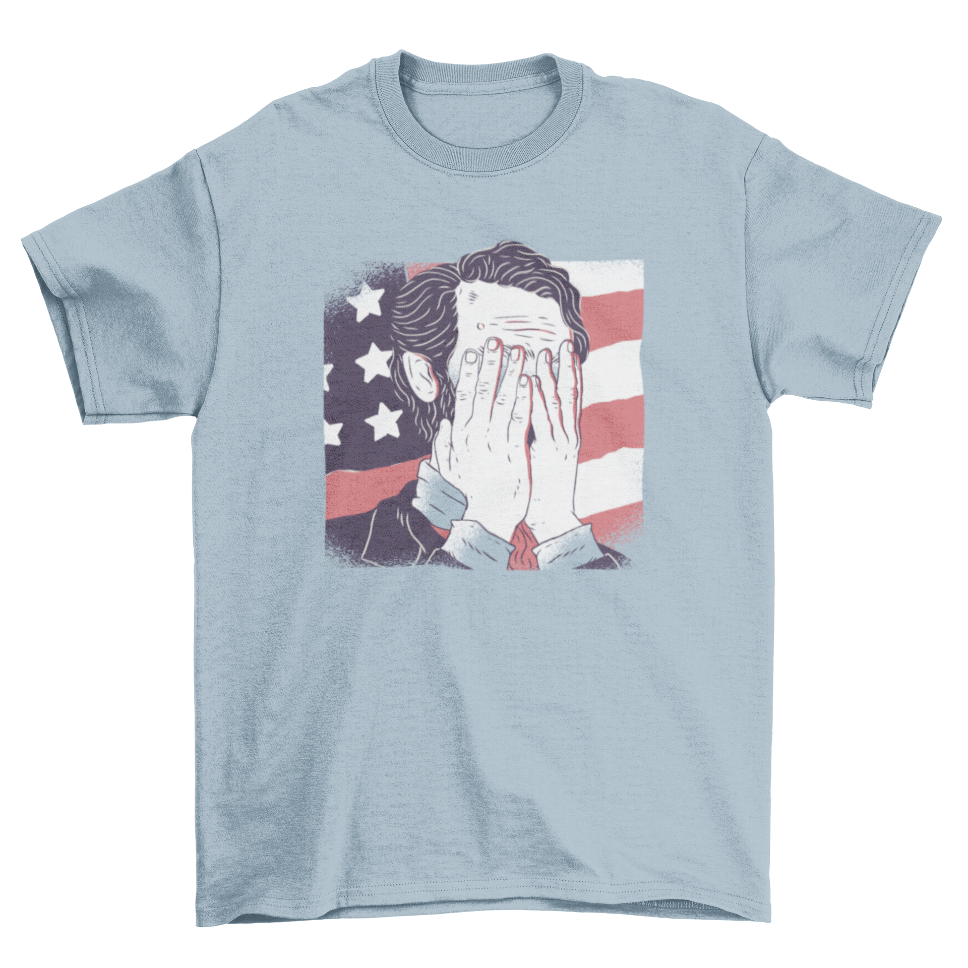 A humorous cartoon t-shirt design featuring President Abraham Lincoln in a facepalm pose, showcasing a blend of history and comedy.