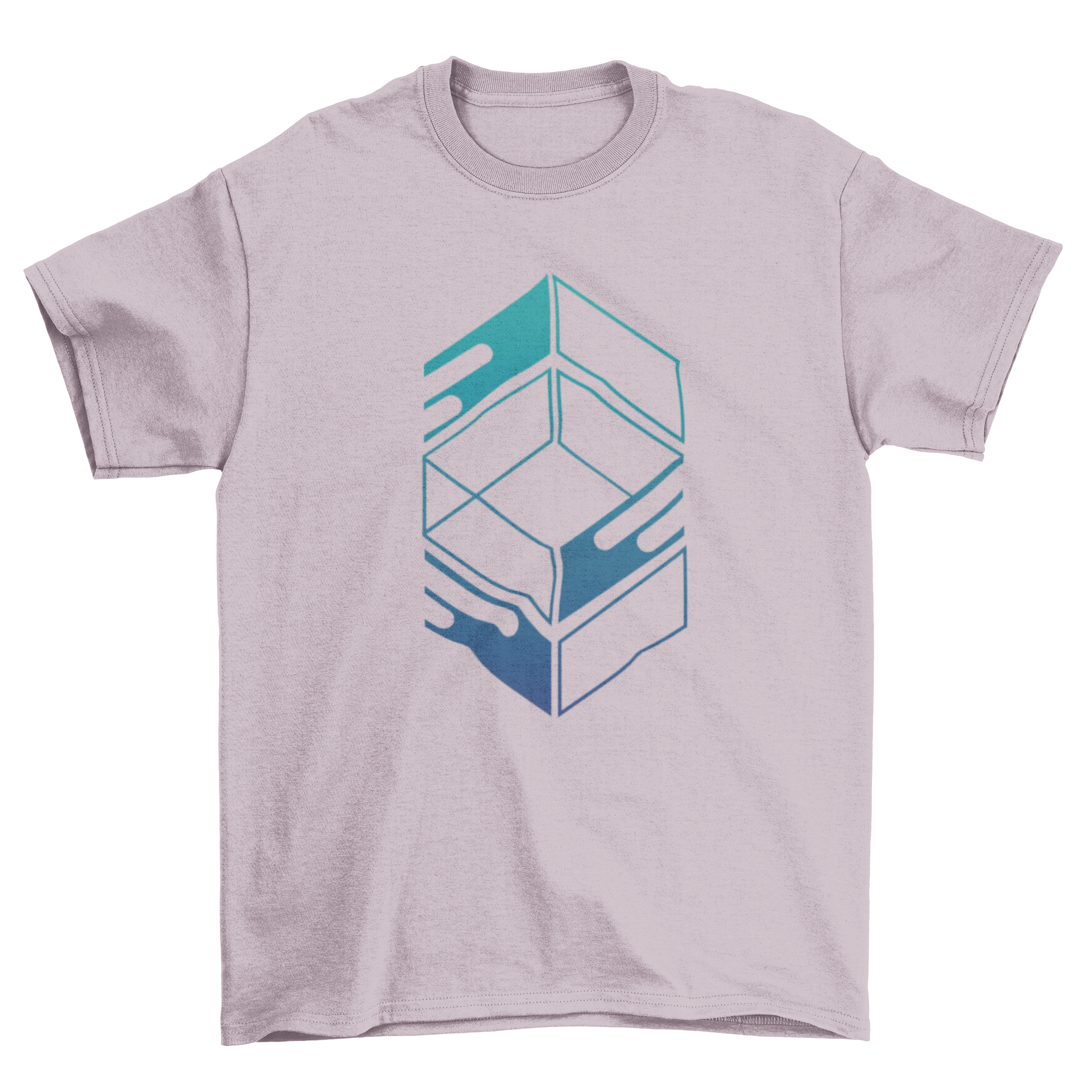 Abstract Blue Box T-shirt featuring geometric shapes in vibrant blue colors.