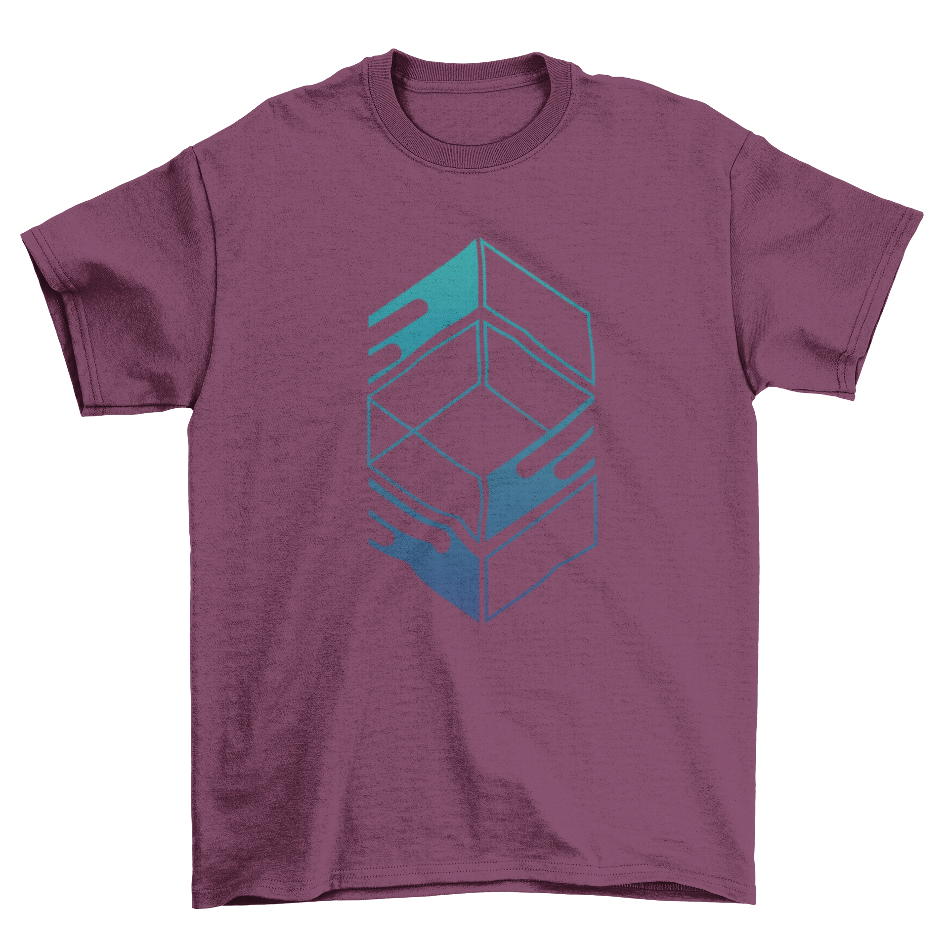 Abstract Blue Box T-shirt featuring geometric shapes in vibrant blue colors.