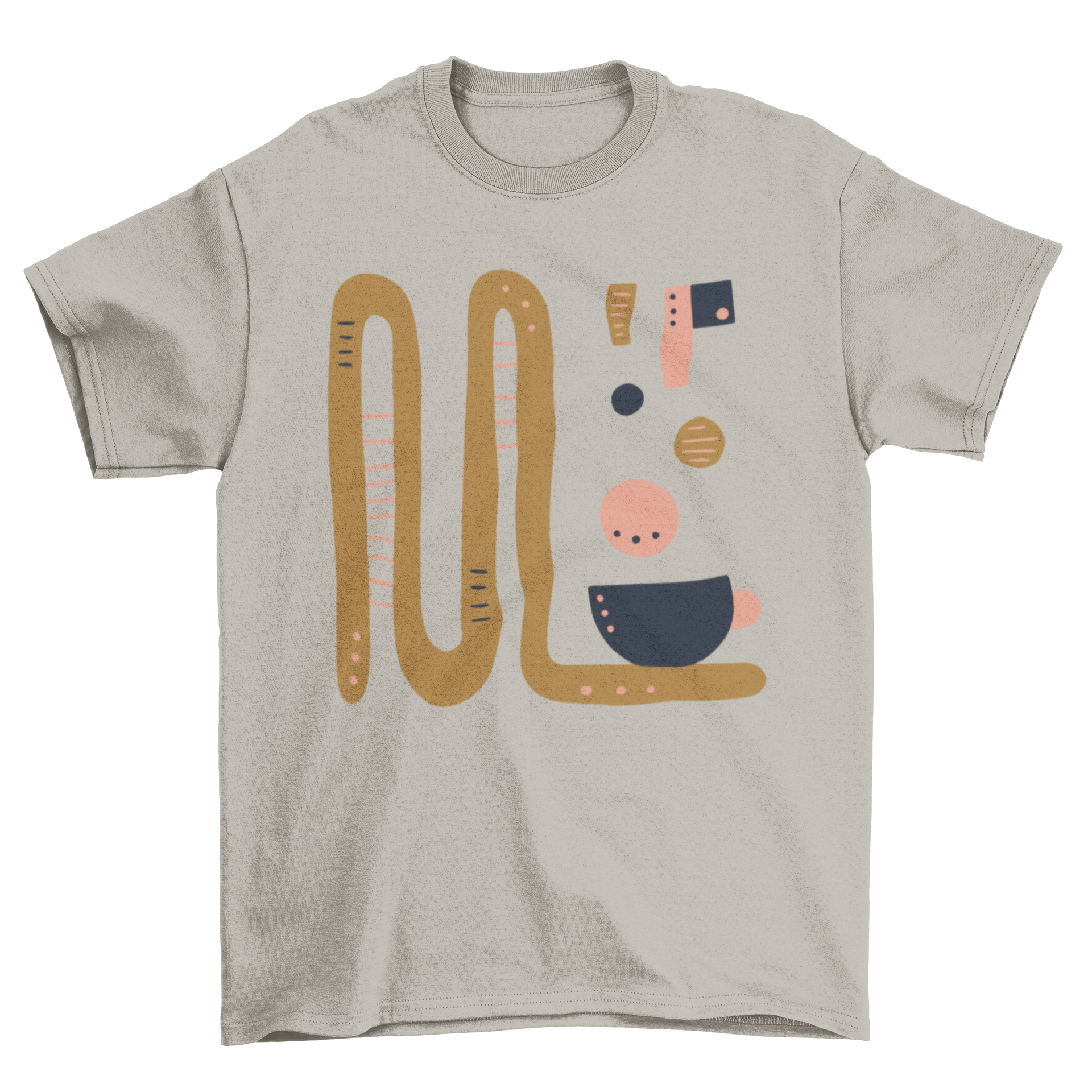 Abstract coffee drink t-shirt featuring splashed coffee and a coffee cup illustration.