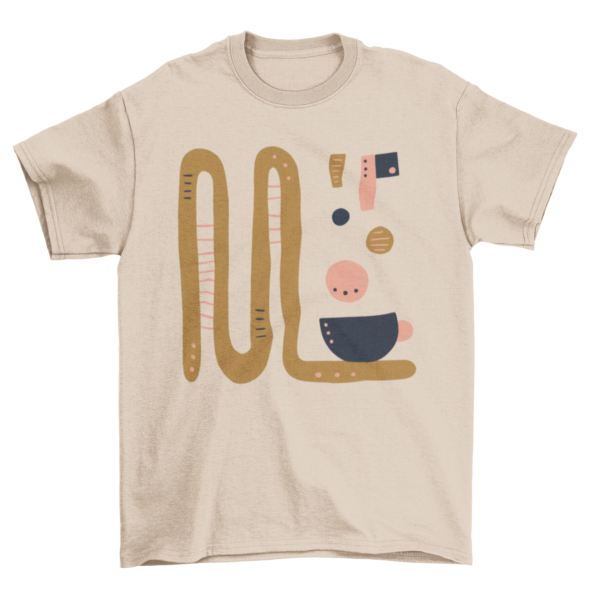 Abstract coffee drink t-shirt featuring splashed coffee and a coffee cup illustration.