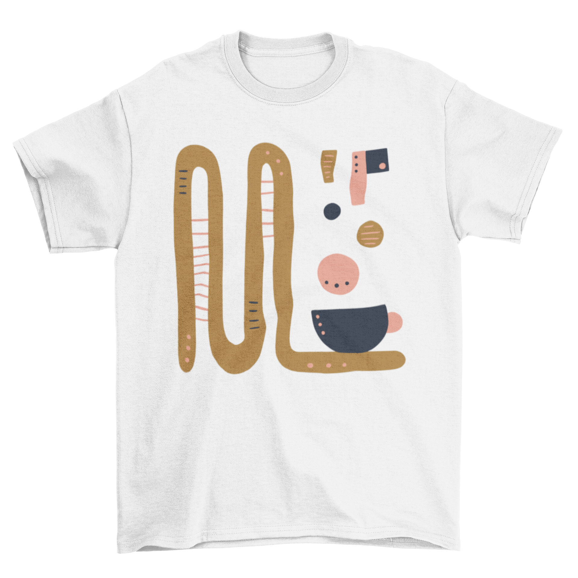 Abstract coffee drink t-shirt featuring splashed coffee and a coffee cup illustration.