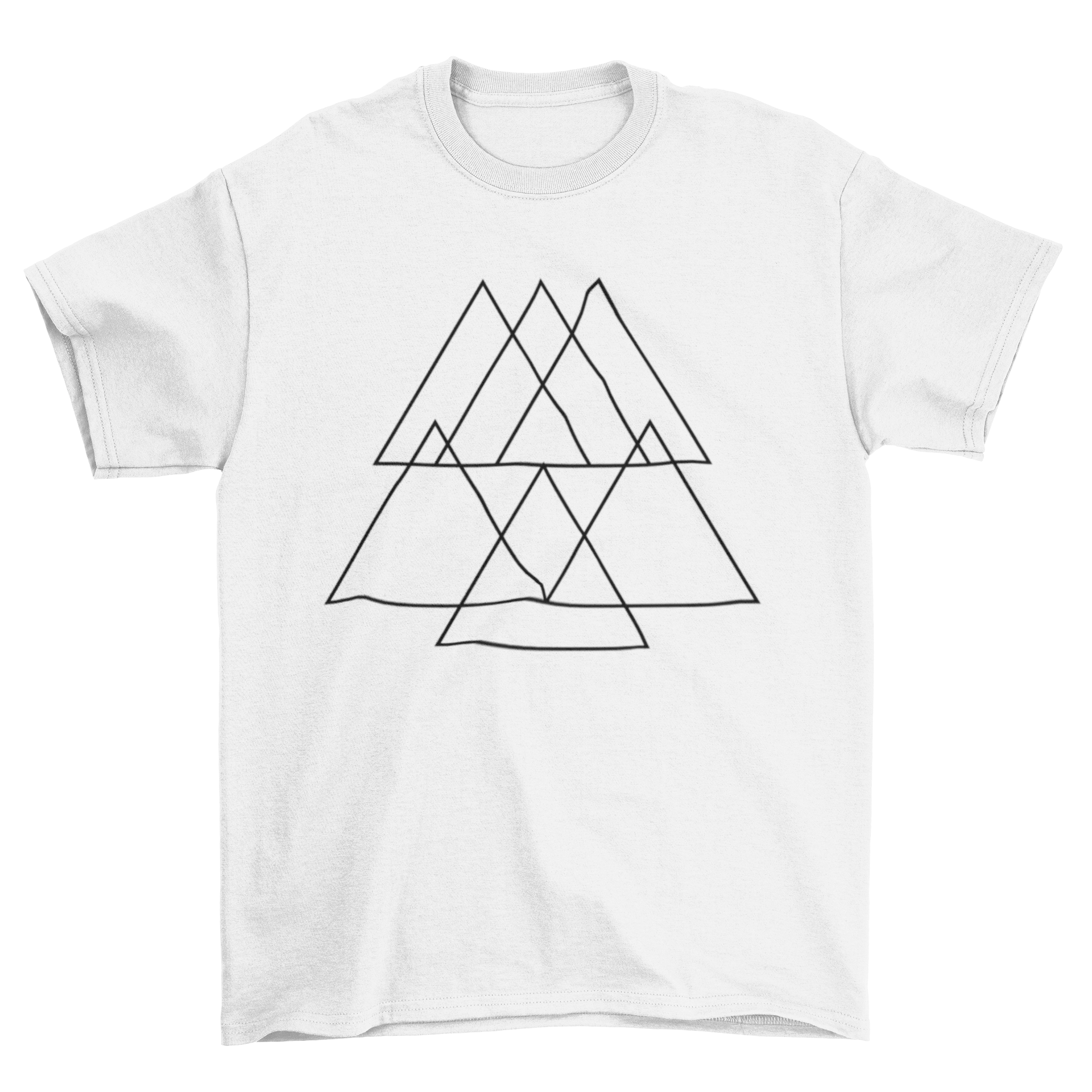 Abstract pyramid t-shirt featuring a colorful triangle design, perfect for casual wear.