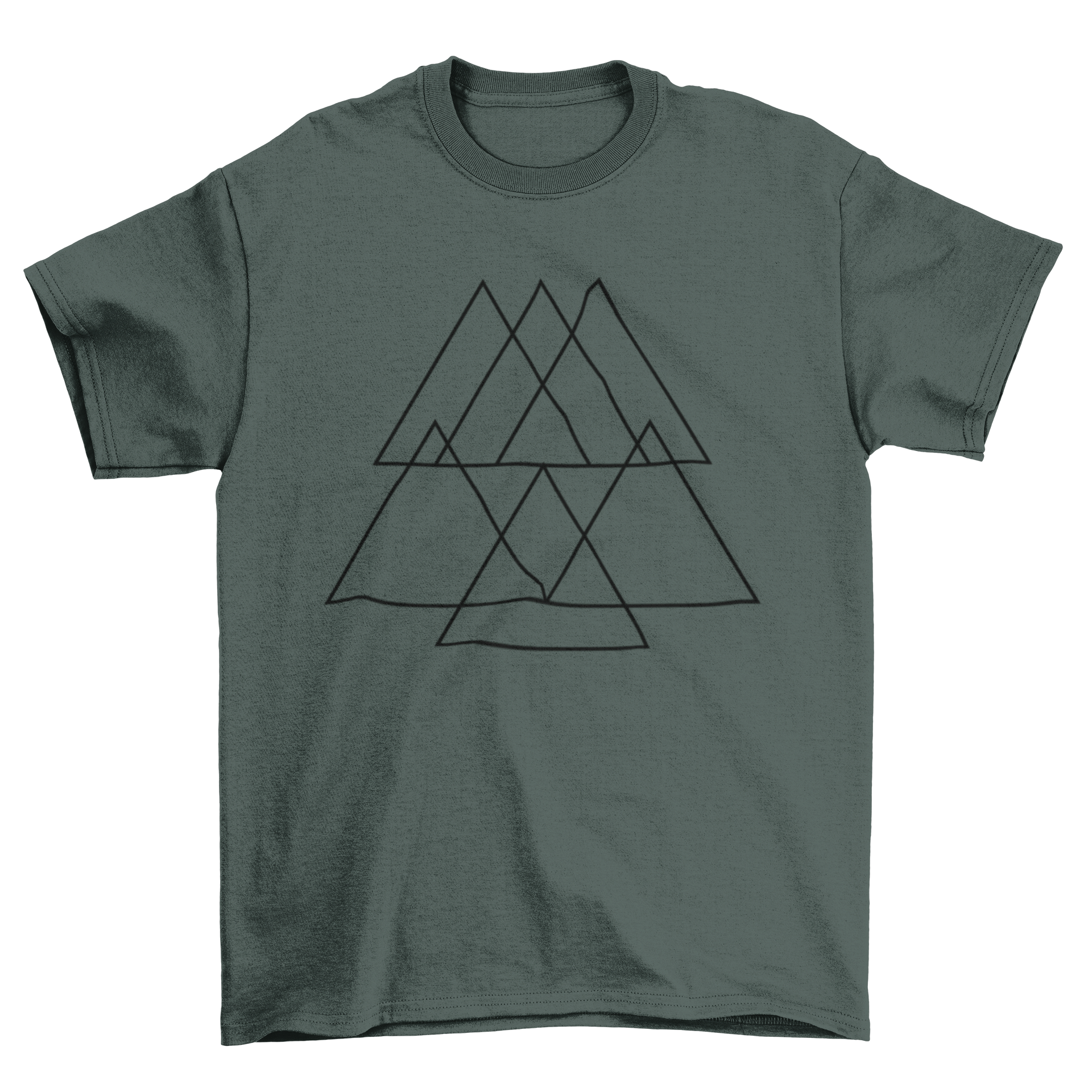 Abstract pyramid t-shirt featuring a colorful triangle design, perfect for casual wear.