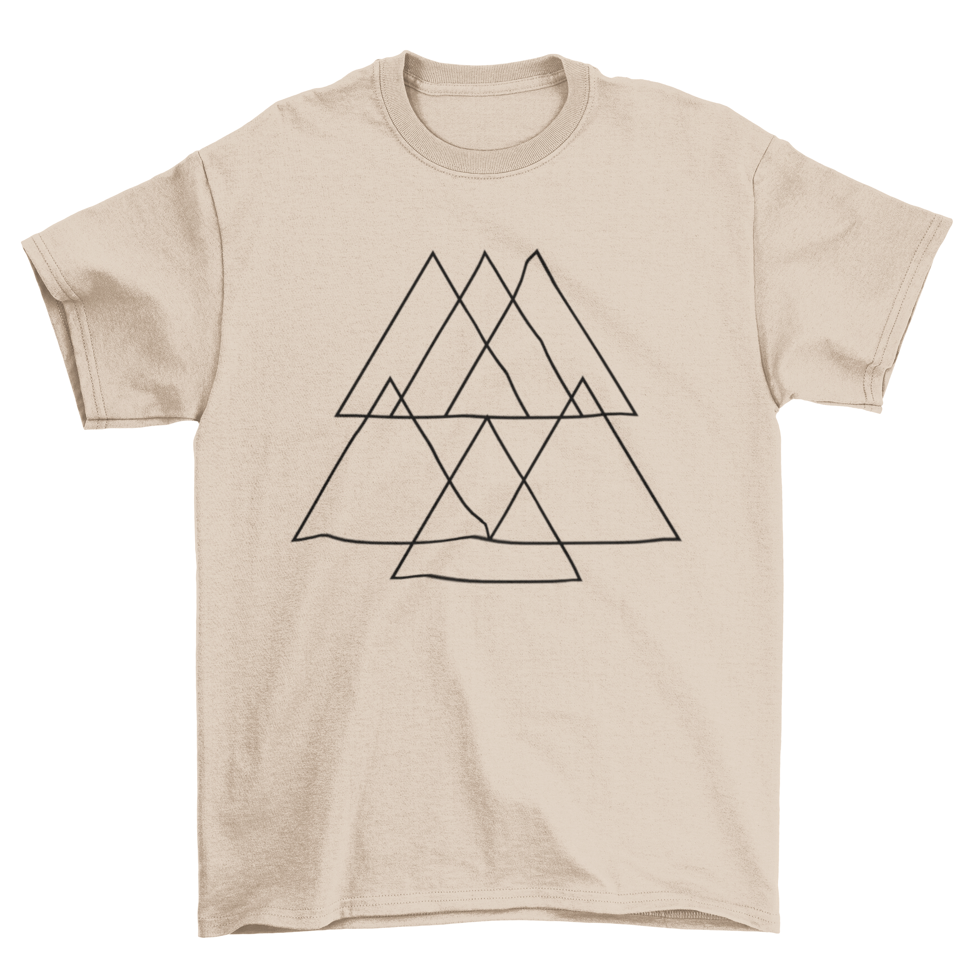 Abstract pyramid t-shirt featuring a colorful triangle design, perfect for casual wear.