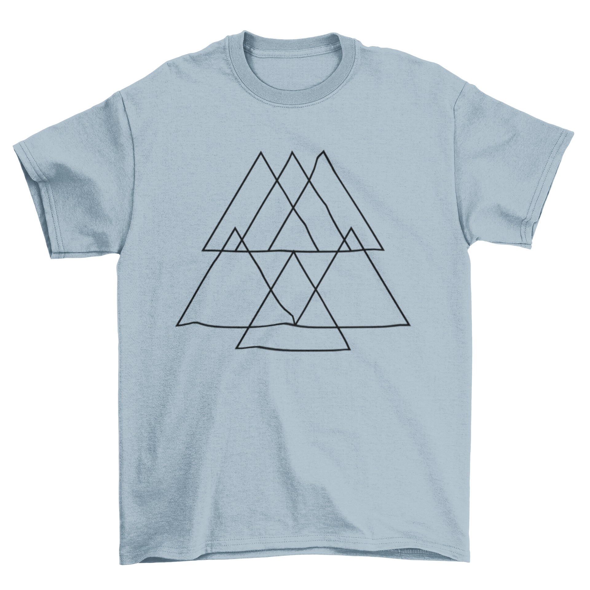 Abstract pyramid t-shirt featuring a colorful triangle design, perfect for casual wear.