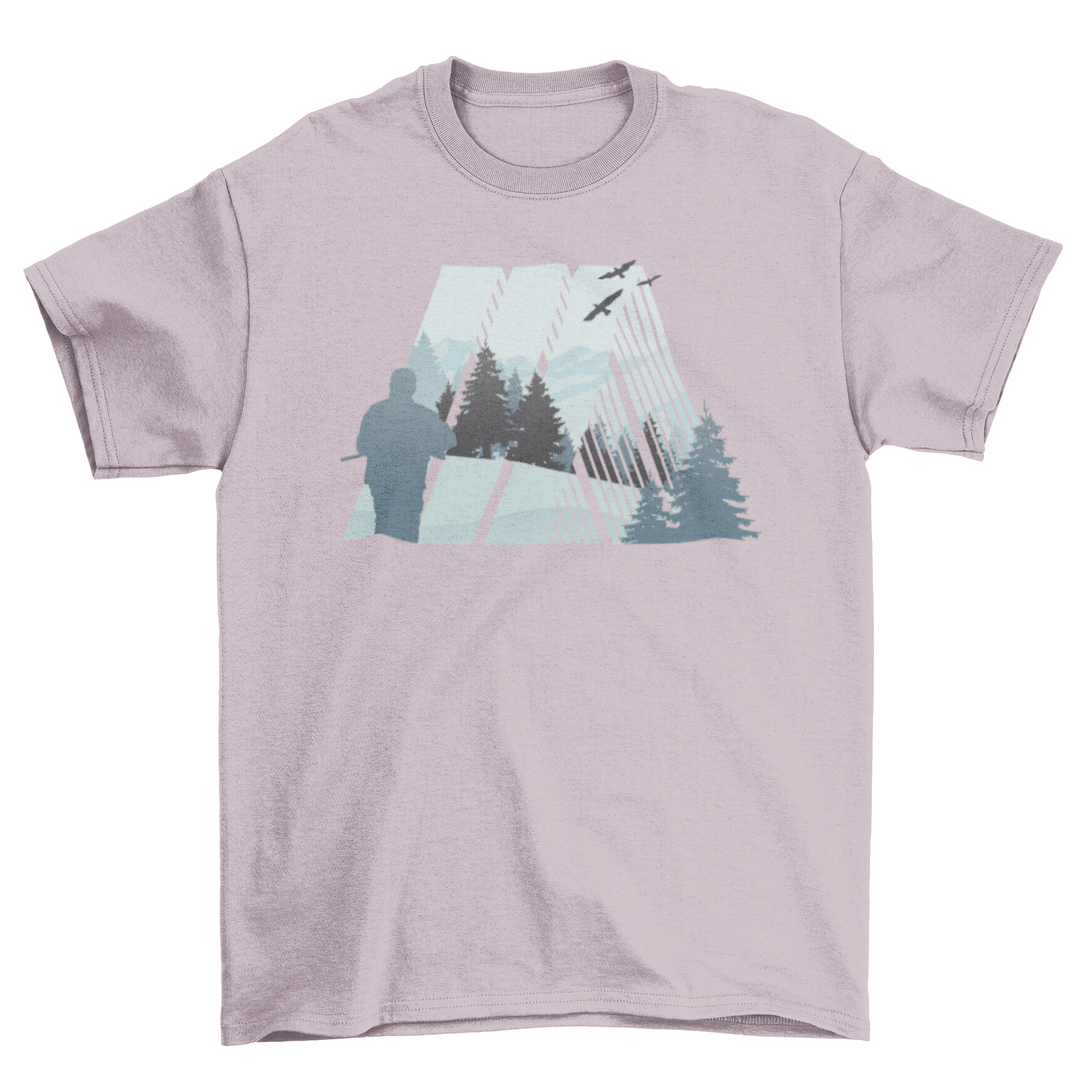 A stylish T-shirt featuring an abstract forest tree illustration, perfect for camping and outdoor activities.