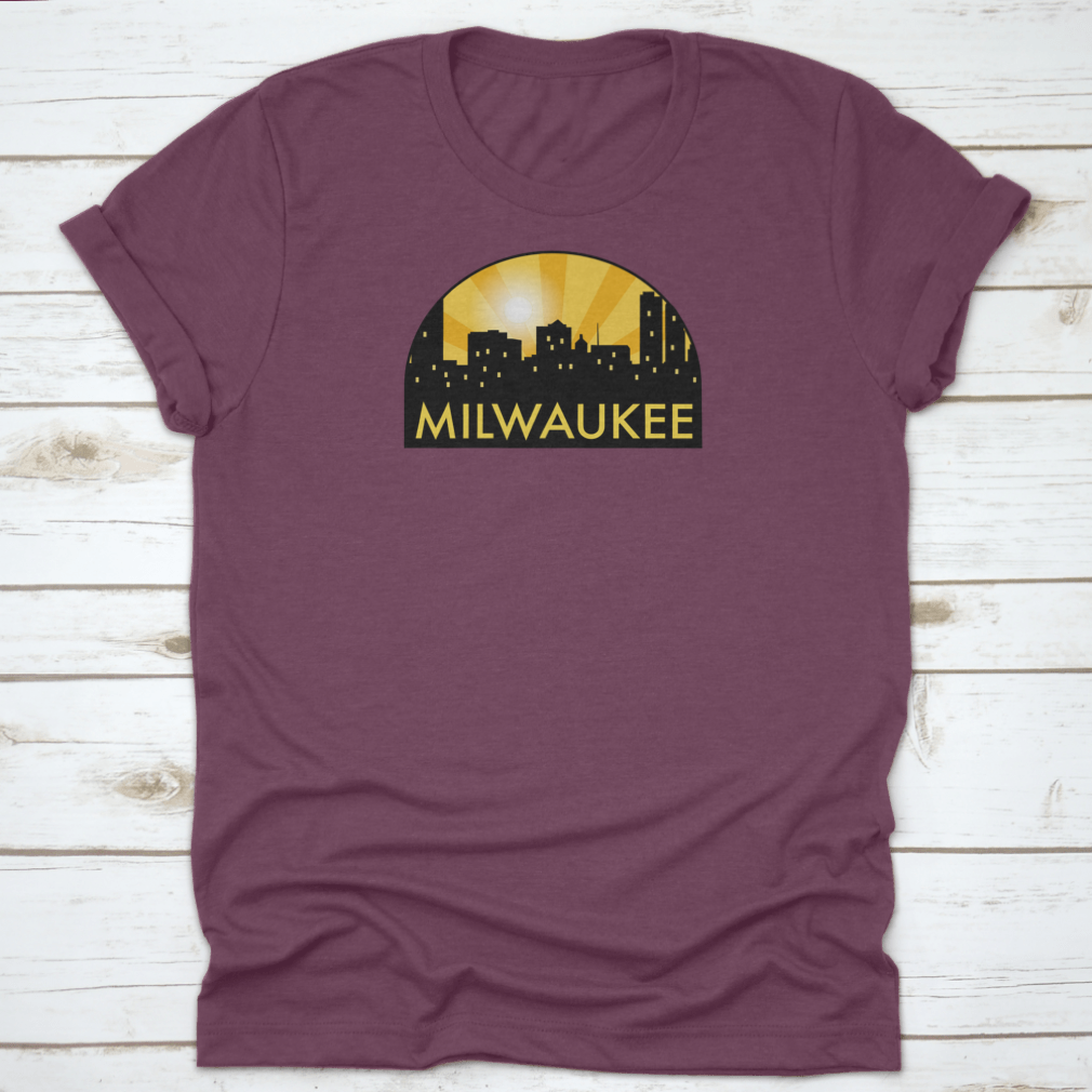 Vector illustration of Milwaukee skyline featuring various landmarks in a colorful and artistic design.