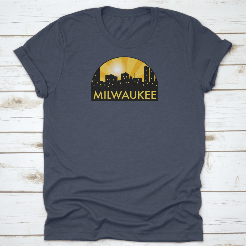 Vector illustration of Milwaukee skyline featuring various landmarks in a colorful and artistic design.