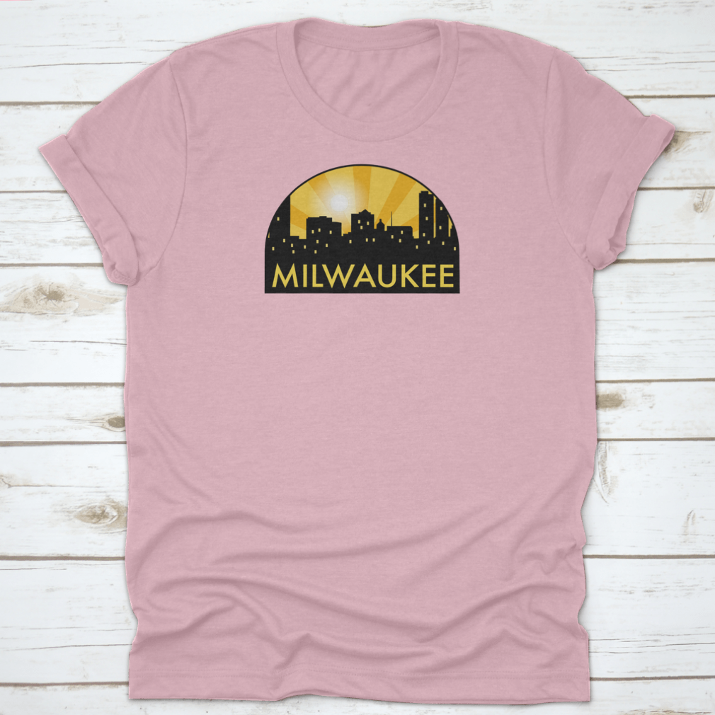 Vector illustration of Milwaukee skyline featuring various landmarks in a colorful and artistic design.