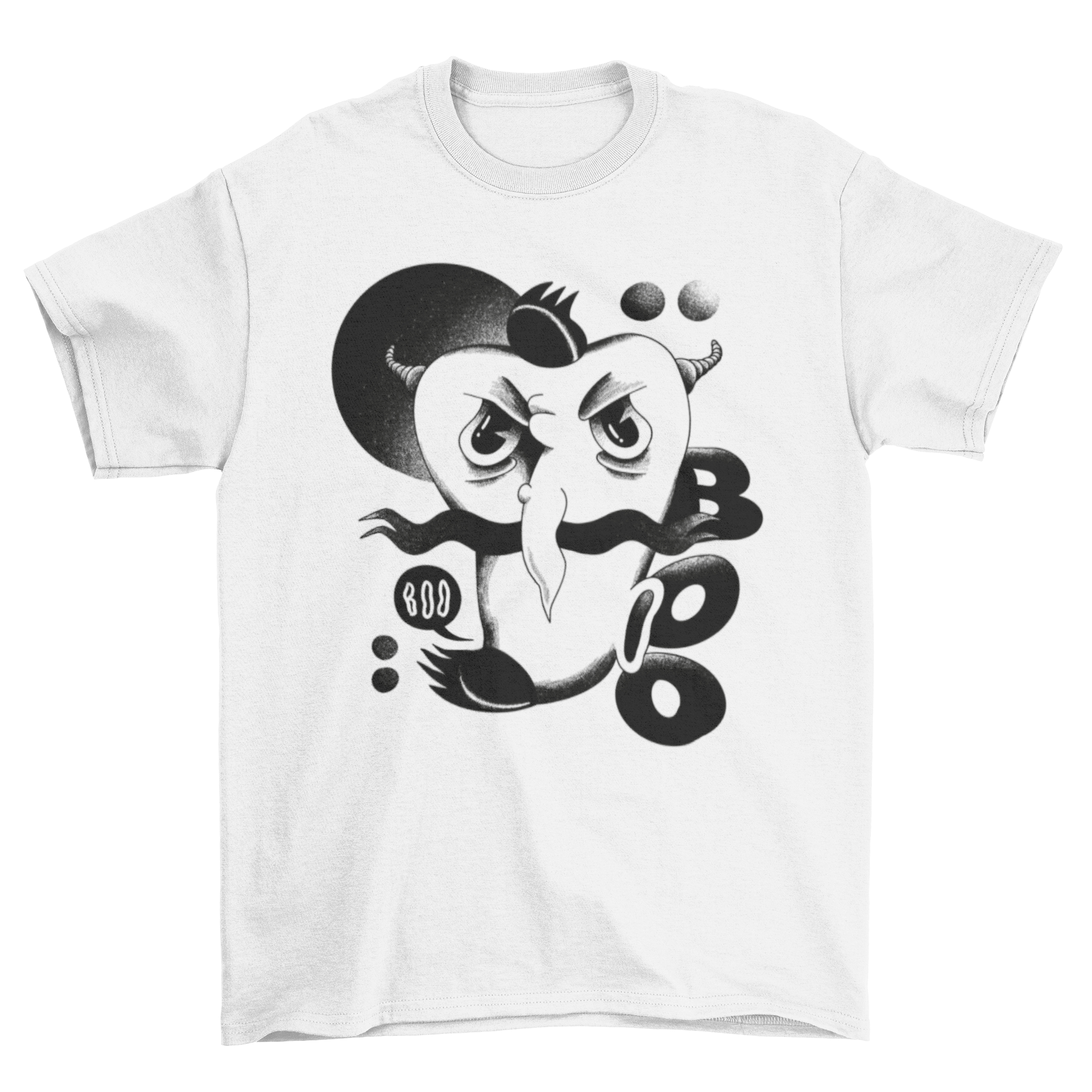 Abstract villain monster t-shirt featuring a unique graphic design with vibrant colors and artistic elements.